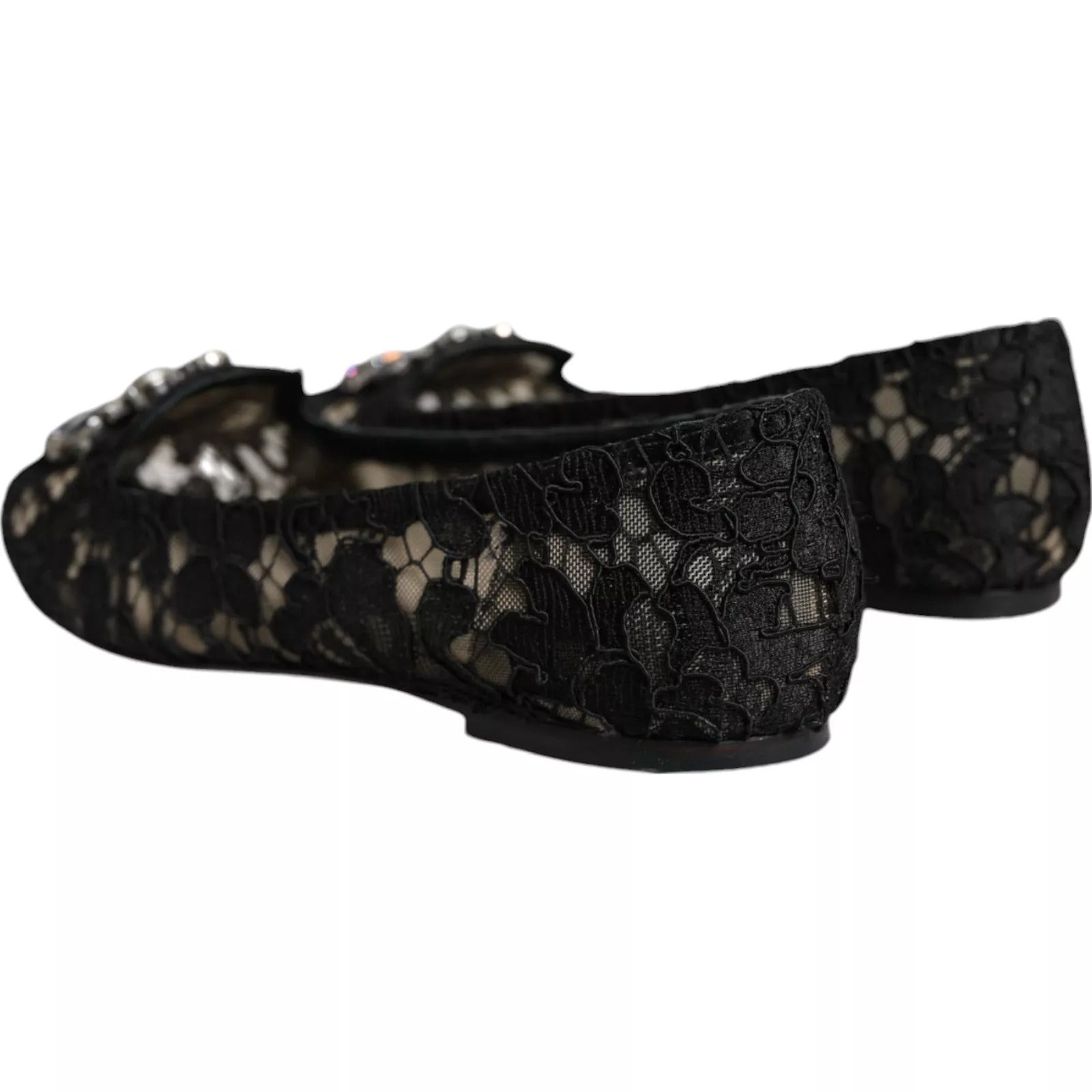Dolce & Gabbana Black Lace Crystal Ballet Flats Loafers-4
