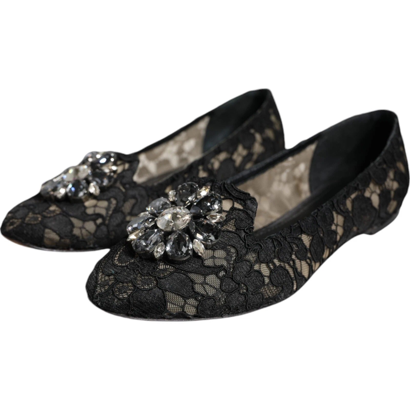 Dolce & Gabbana Black Lace Crystal Ballet Flats Loafers-5