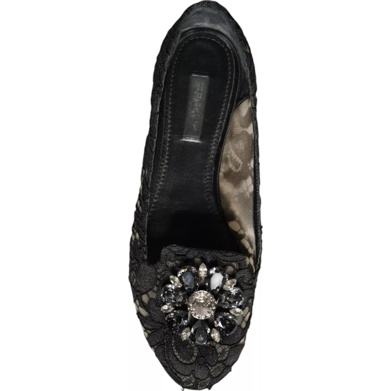 Dolce & Gabbana Black Lace Crystal Ballet Flats Loafers-7