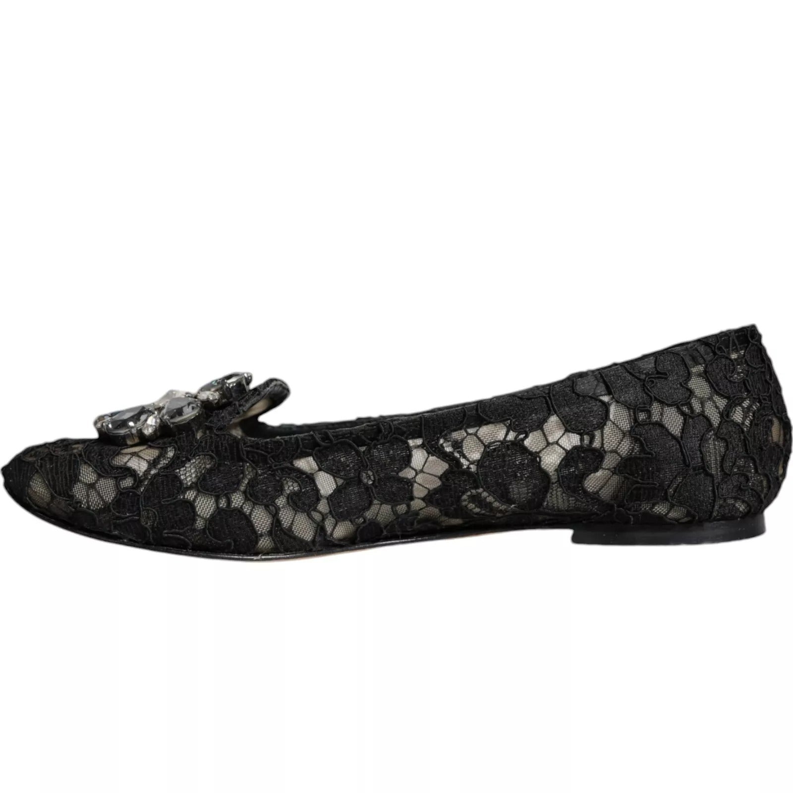 Dolce & Gabbana Black Lace Crystal Ballet Flats Loafers-8