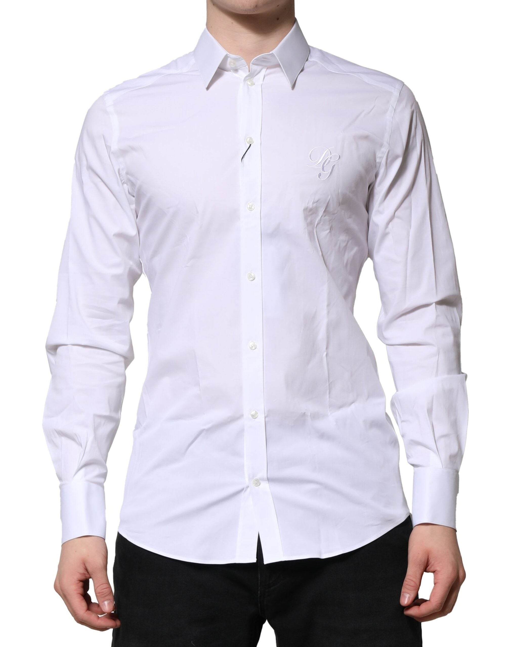 Dolce & Gabbana White Long-Sleeved Cotton Shirt GOLD Formal-2