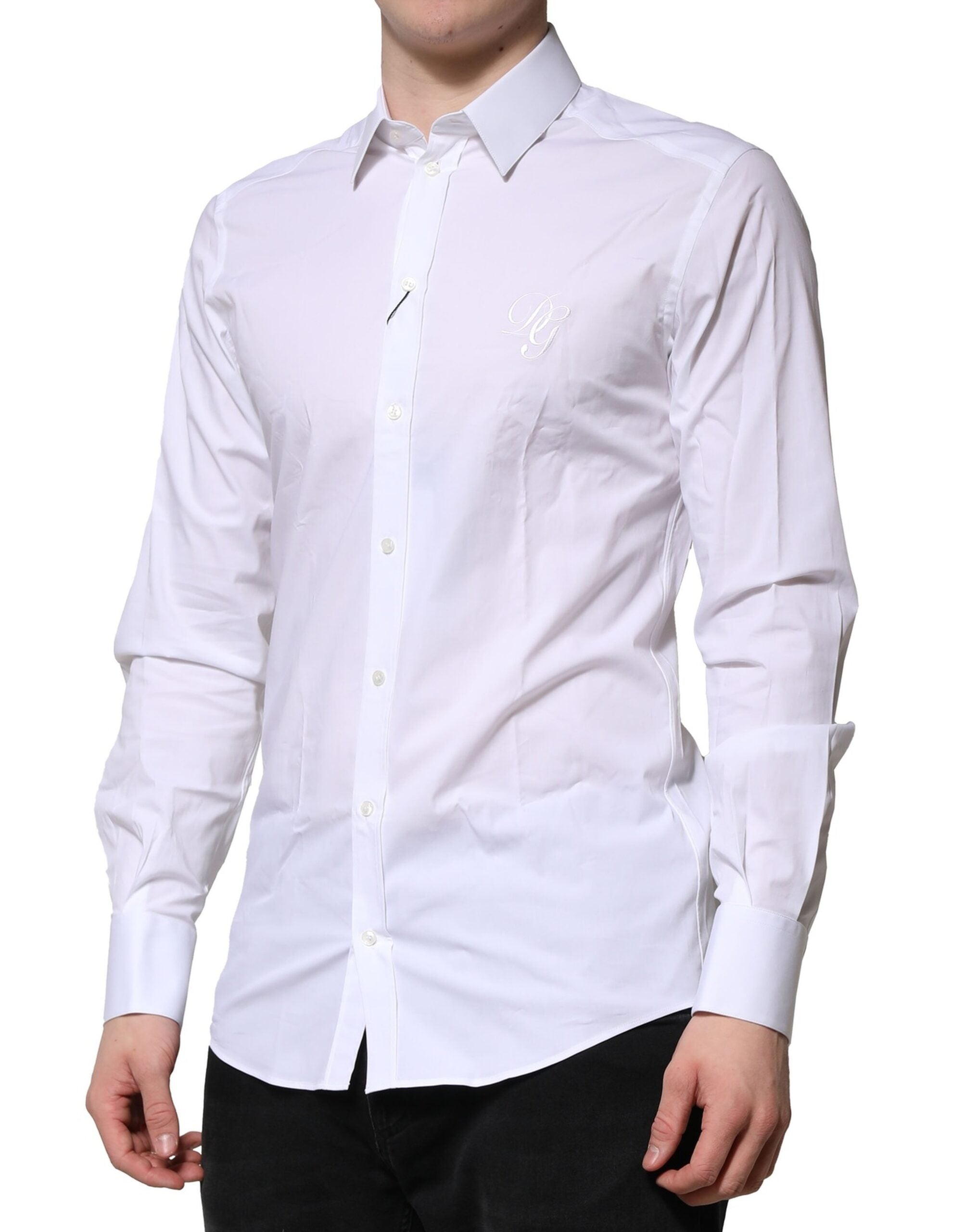 Dolce & Gabbana White Long-Sleeved Cotton Shirt GOLD Formal-3