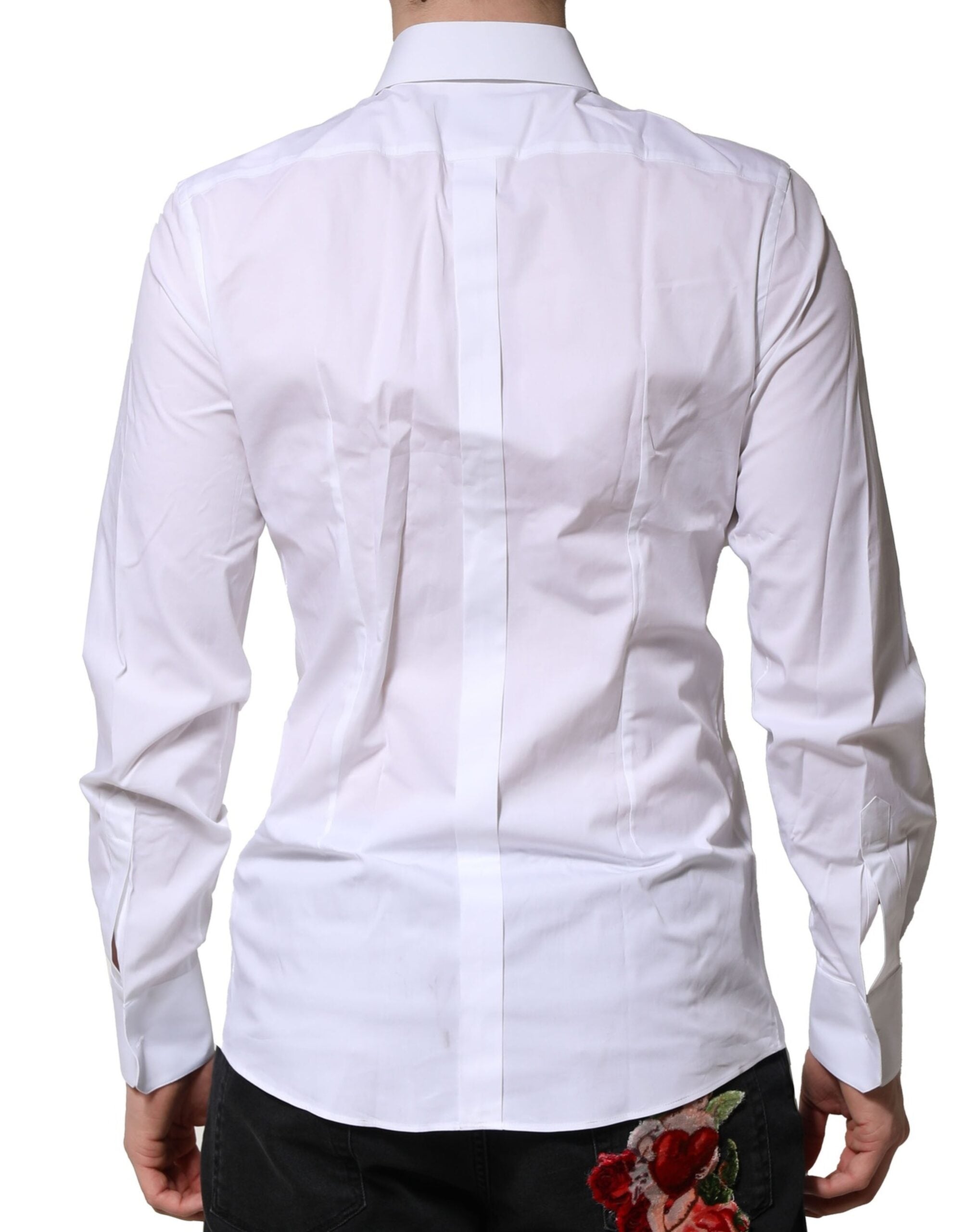 Dolce & Gabbana White Long-Sleeved Cotton Shirt GOLD Formal-4