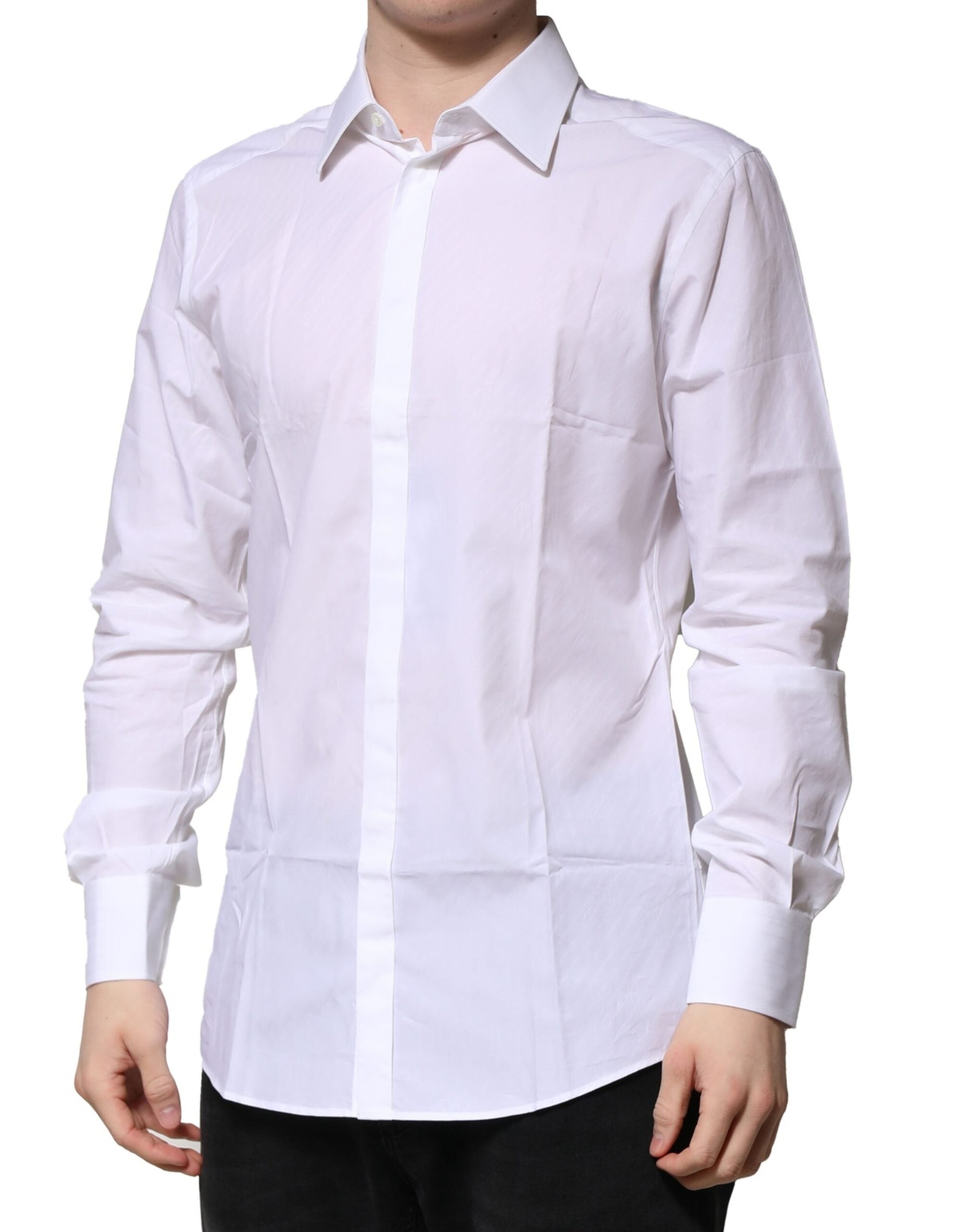Dolce & Gabbana White Long-Sleeved Cotton Shirt GOLD Formal-3