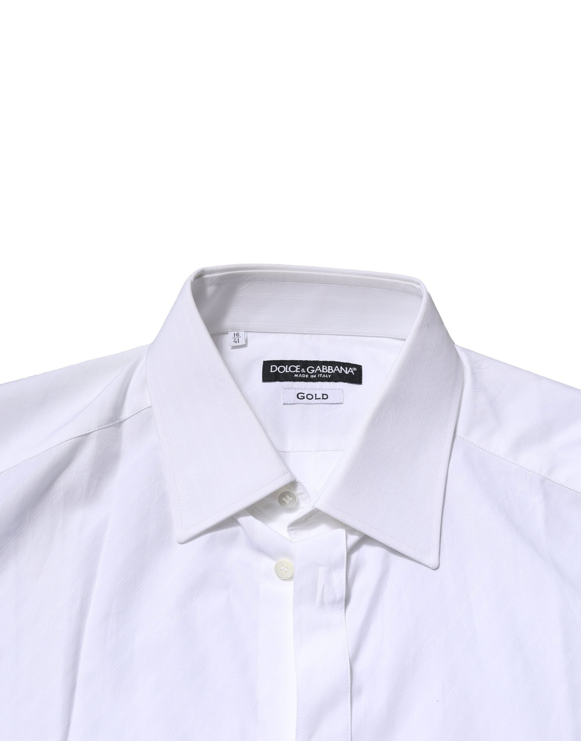 Dolce & Gabbana White Cotton Long-Sleeved Shirt GOLD Formal Shirt-5