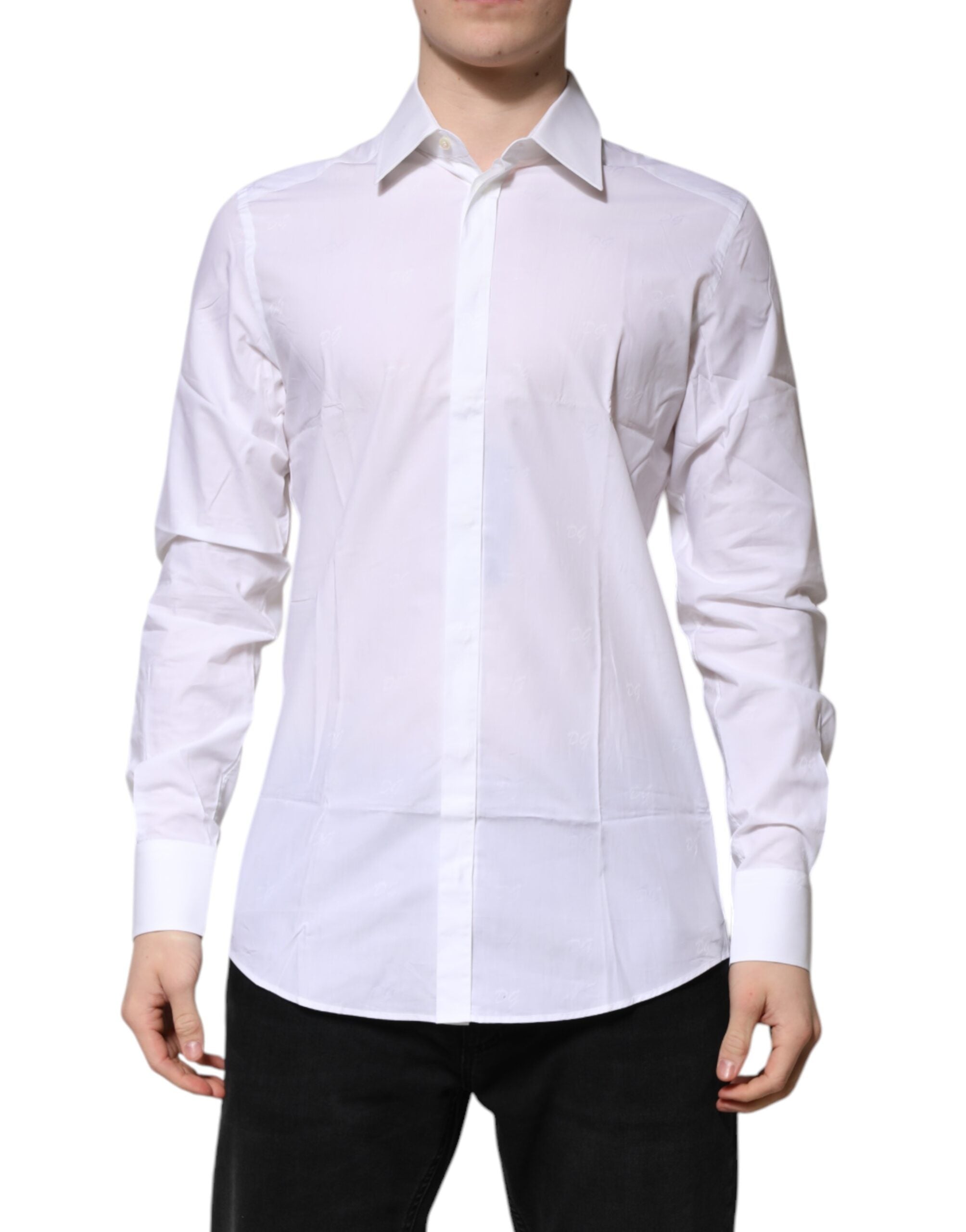 Dolce & Gabbana White Long-Sleeved Cotton Shirt GOLD Formal-1