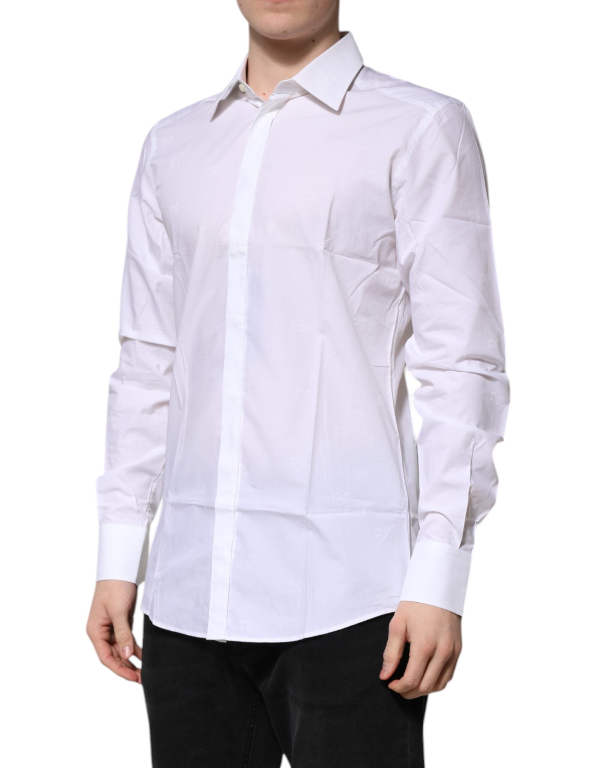 Dolce & Gabbana White Long-Sleeved Cotton Shirt GOLD Formal-3