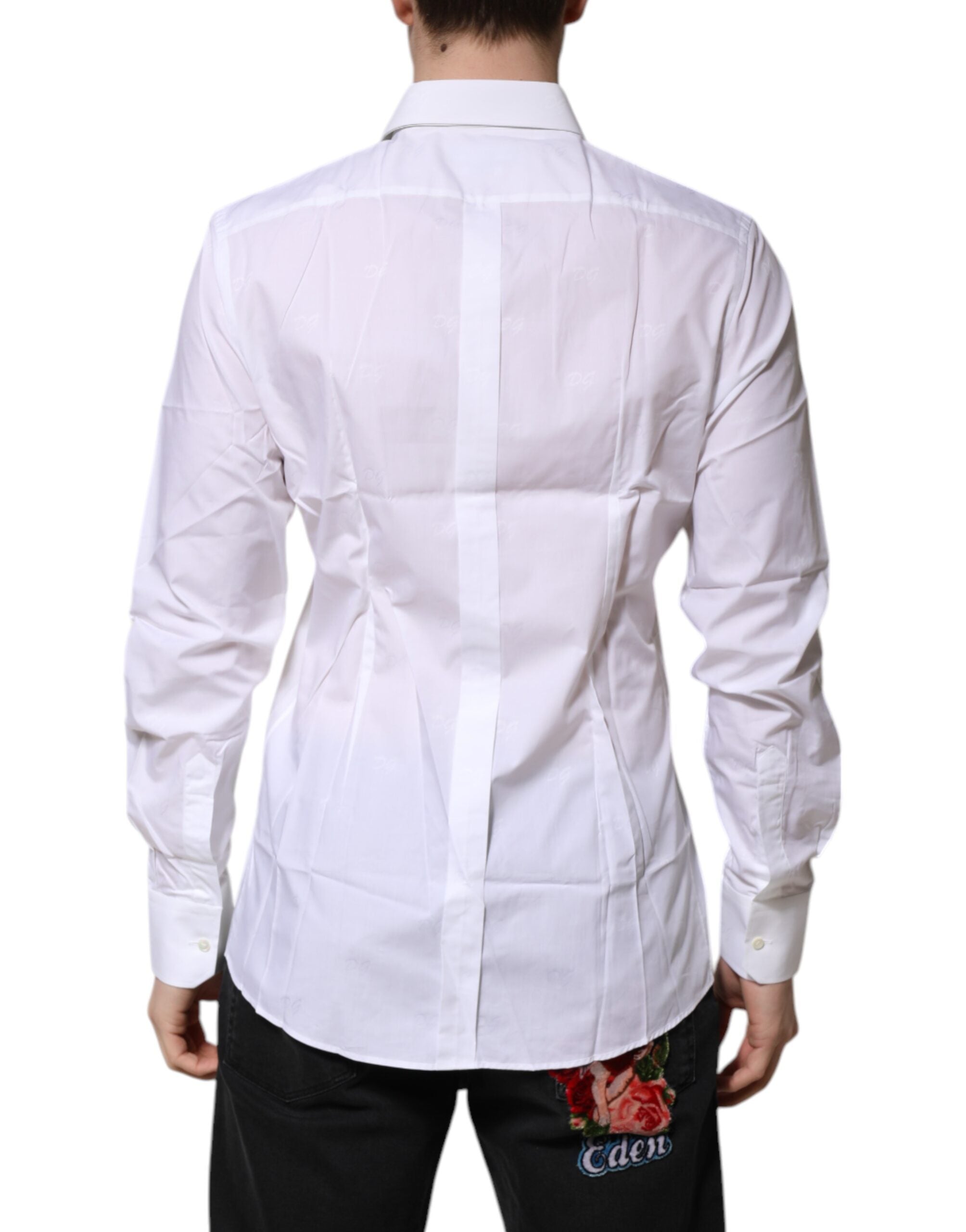 Dolce & Gabbana White Long-Sleeved Cotton Shirt GOLD Formal-4