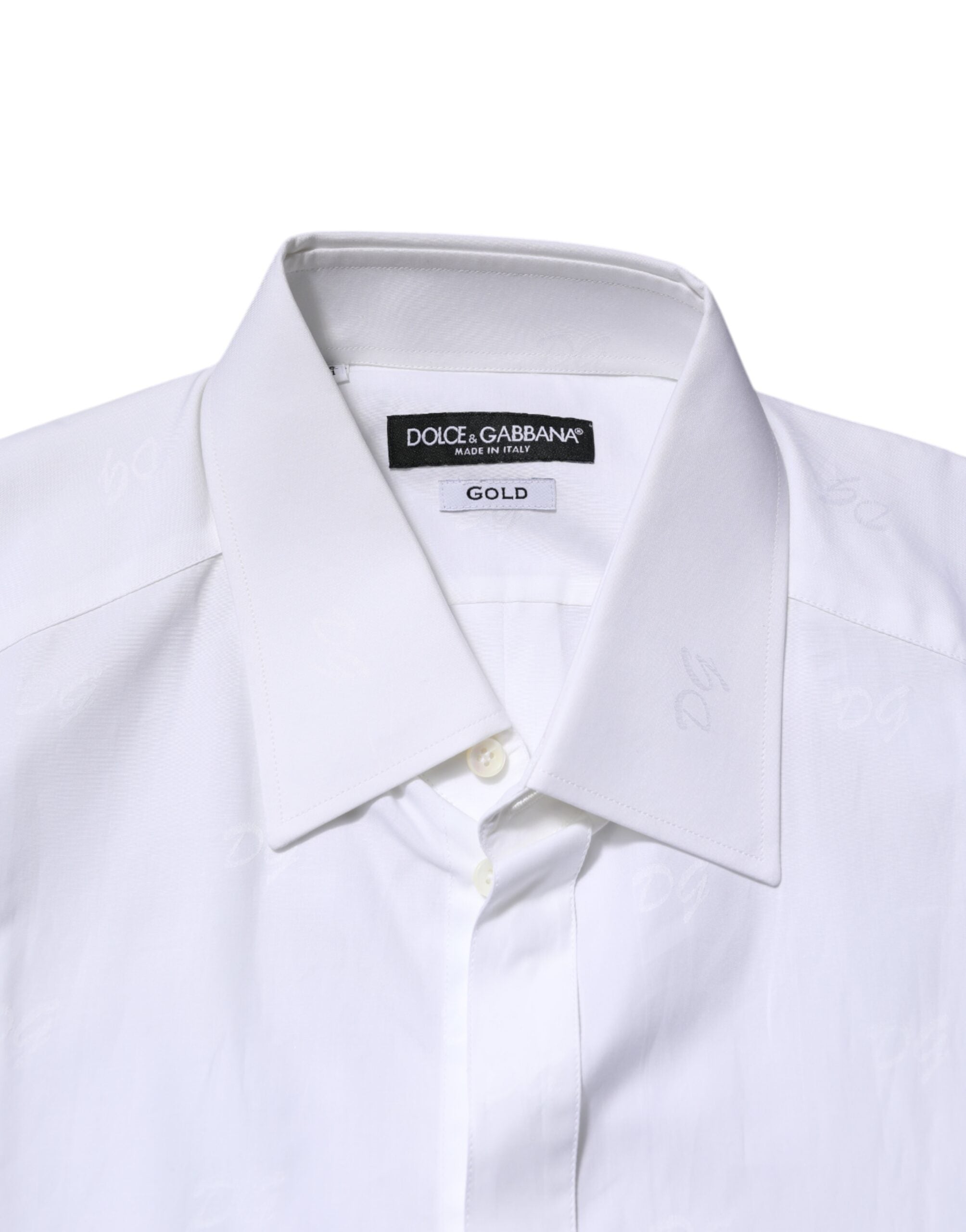 Dolce & Gabbana White Long-Sleeved Cotton Shirt GOLD Formal-5