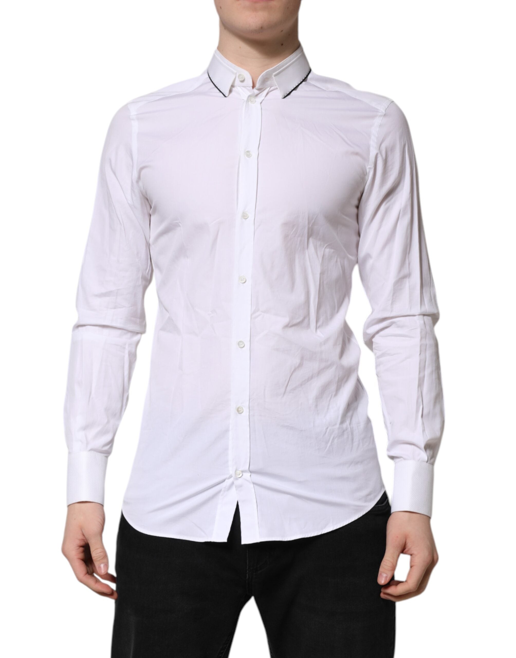 Dolce & Gabbana White Long-Sleeved Cotton Shirt GOLD Formal-2
