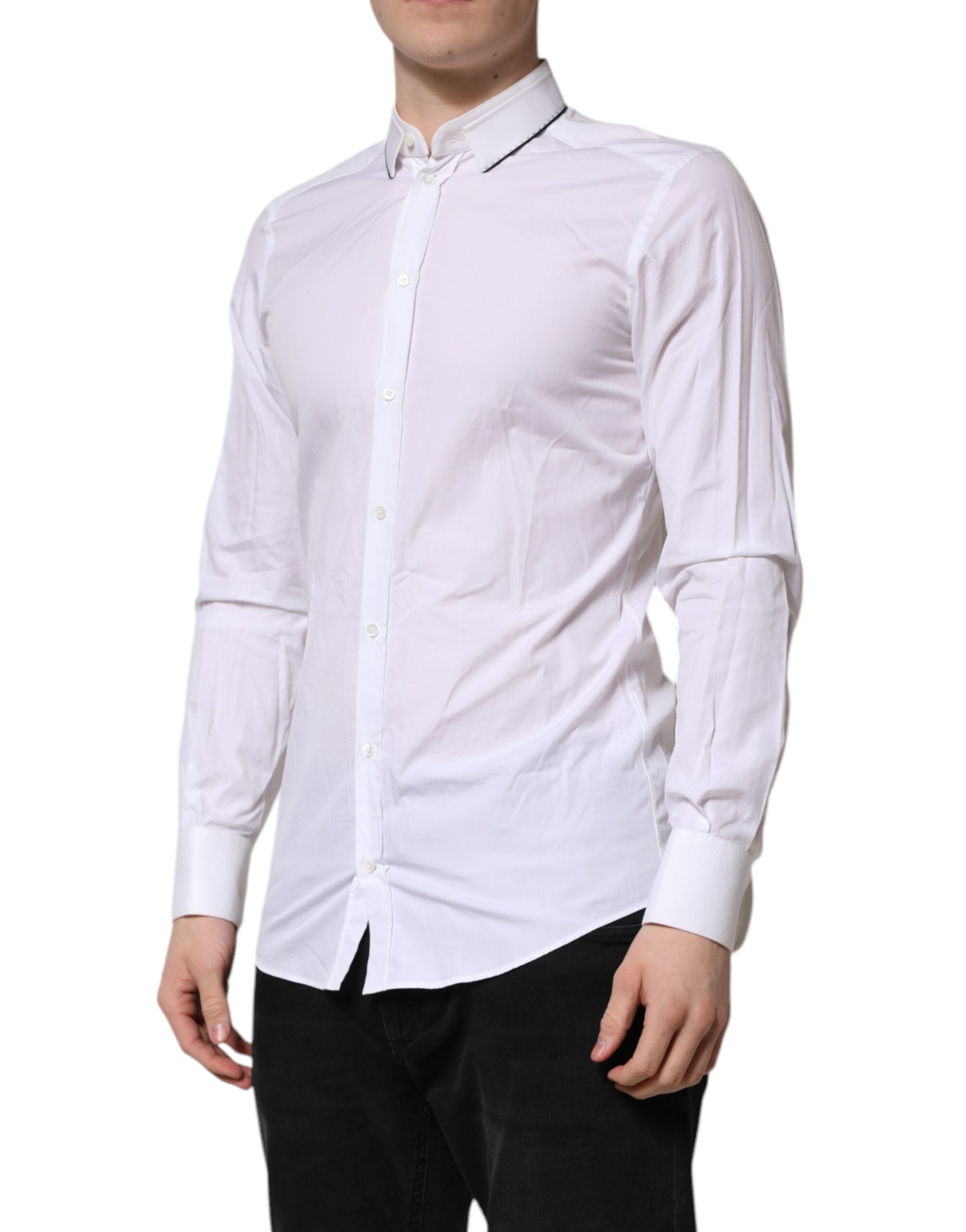 Dolce & Gabbana White Long-Sleeved Cotton Shirt GOLD Formal-3