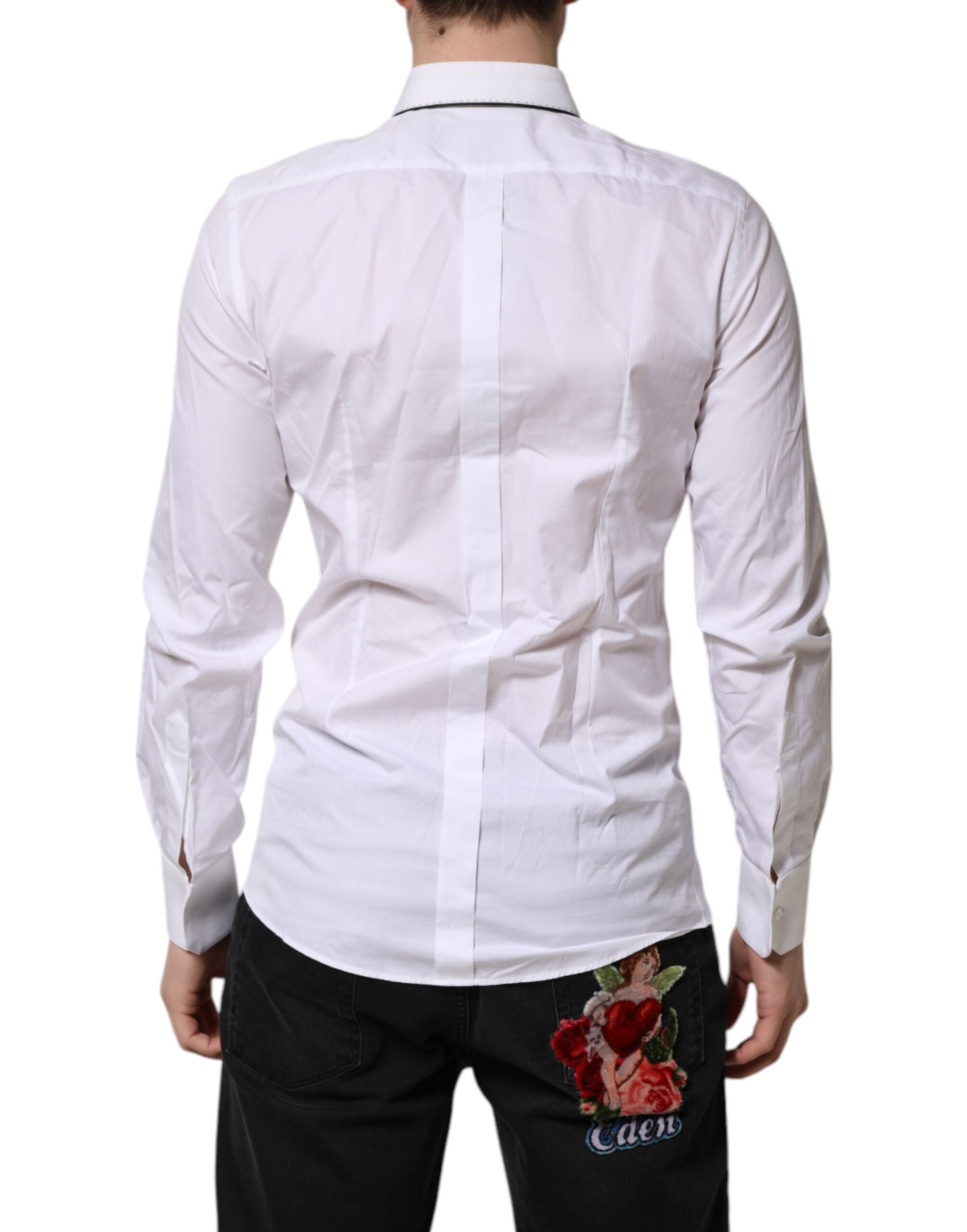 Dolce & Gabbana White Long-Sleeved Cotton Shirt GOLD Formal-4