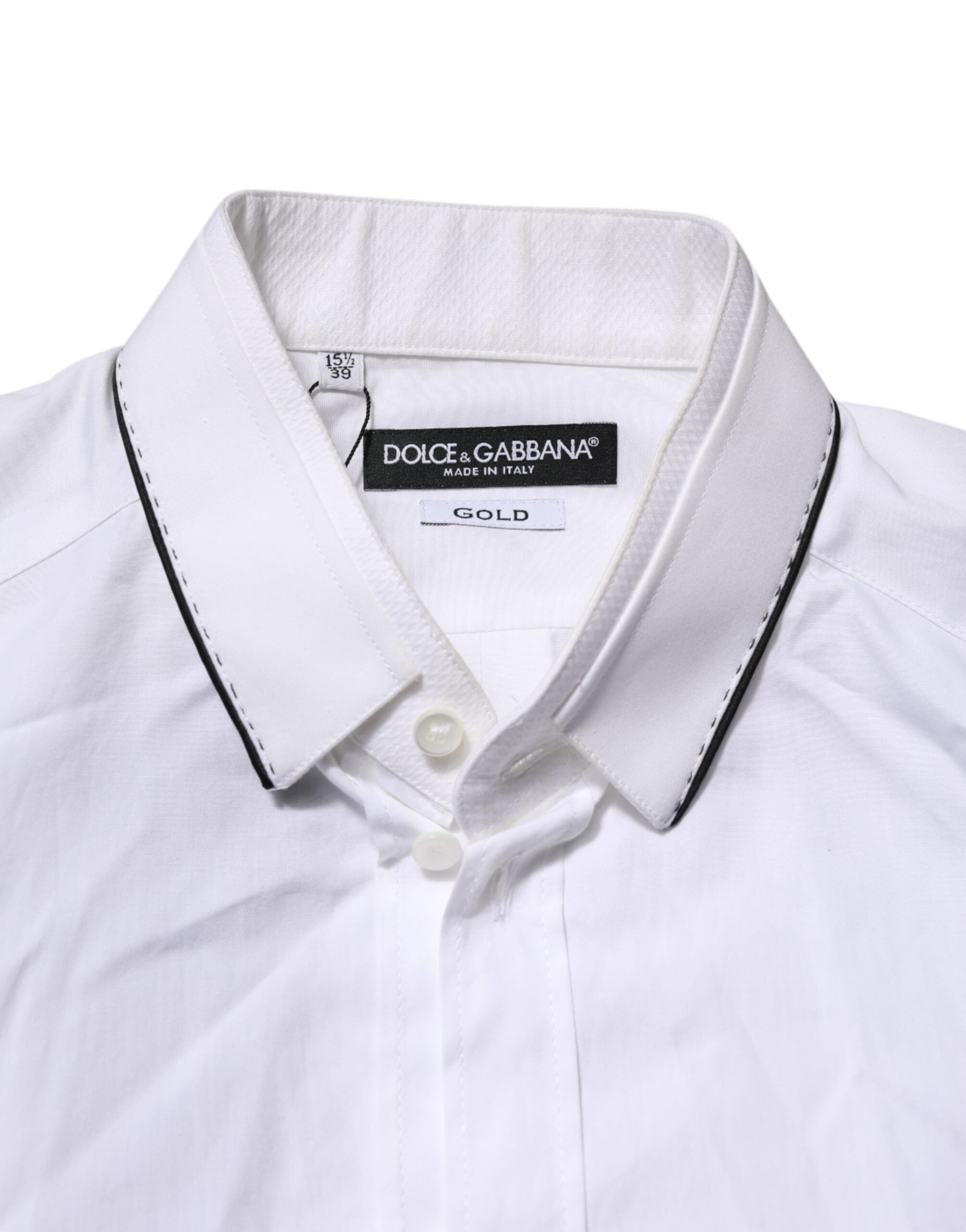 Dolce & Gabbana White Long-Sleeved Cotton Shirt GOLD Formal-5