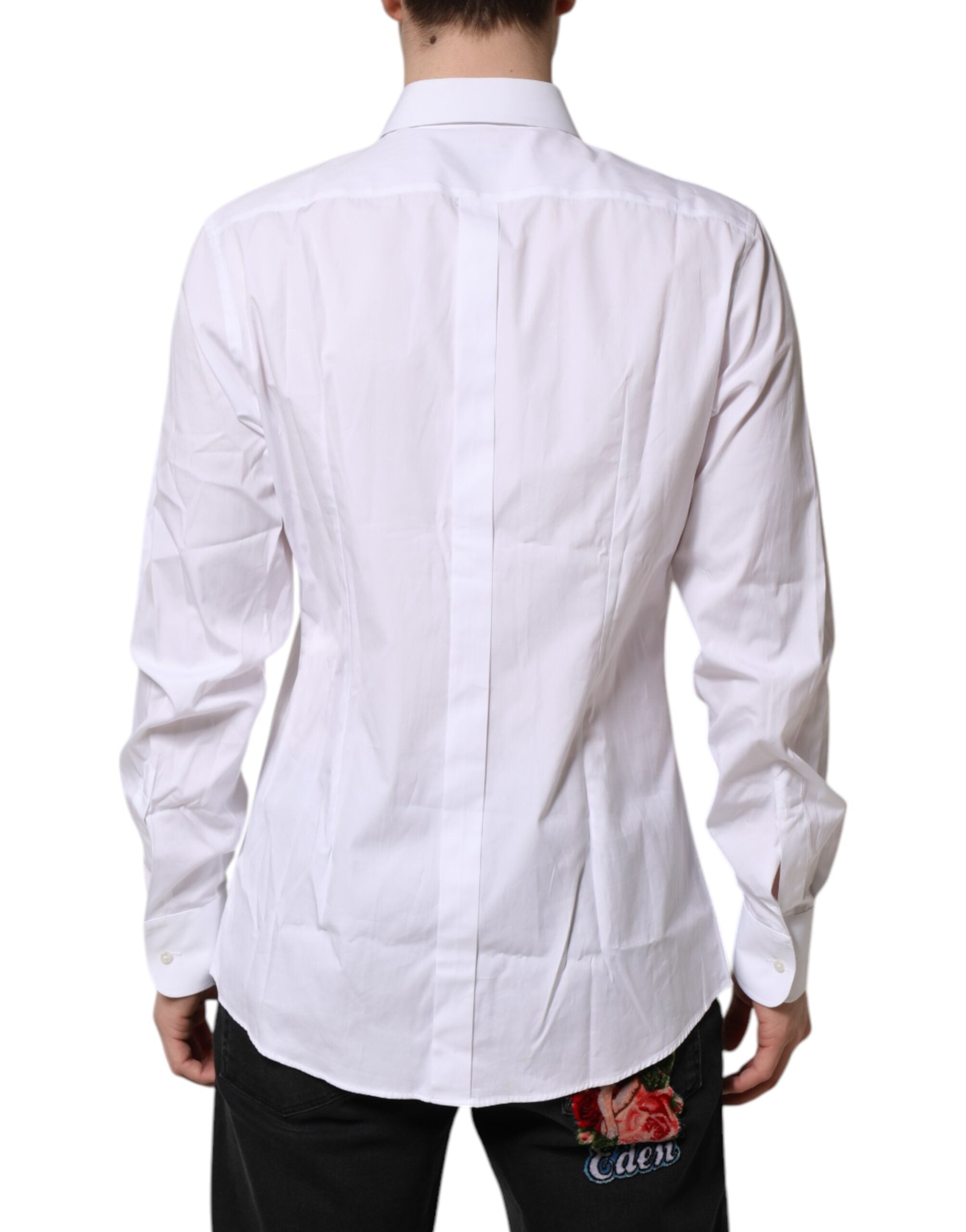 Dolce & Gabbana White Silk Poplin Bib Shirt GOLD Men's Formal Shirt-4