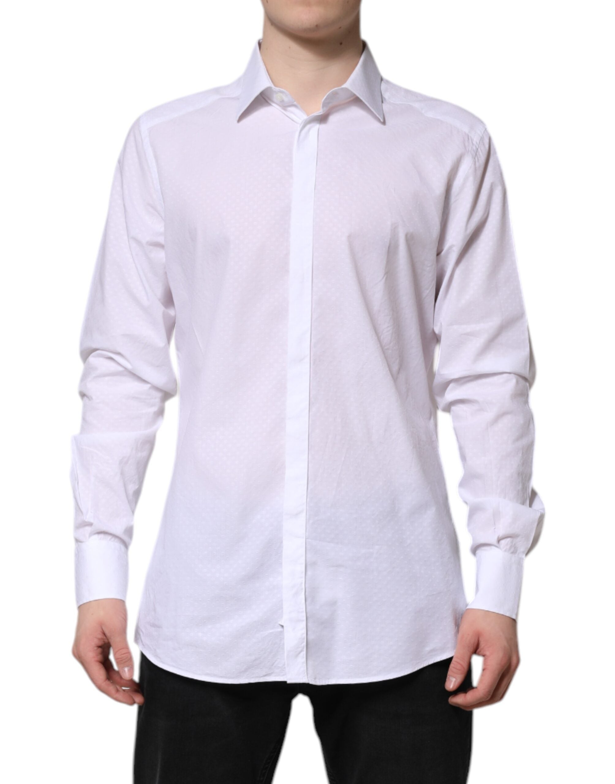 Dolce & Gabbana White Gold Cotton Long Sleeve Shirt for Formal Occasions-2