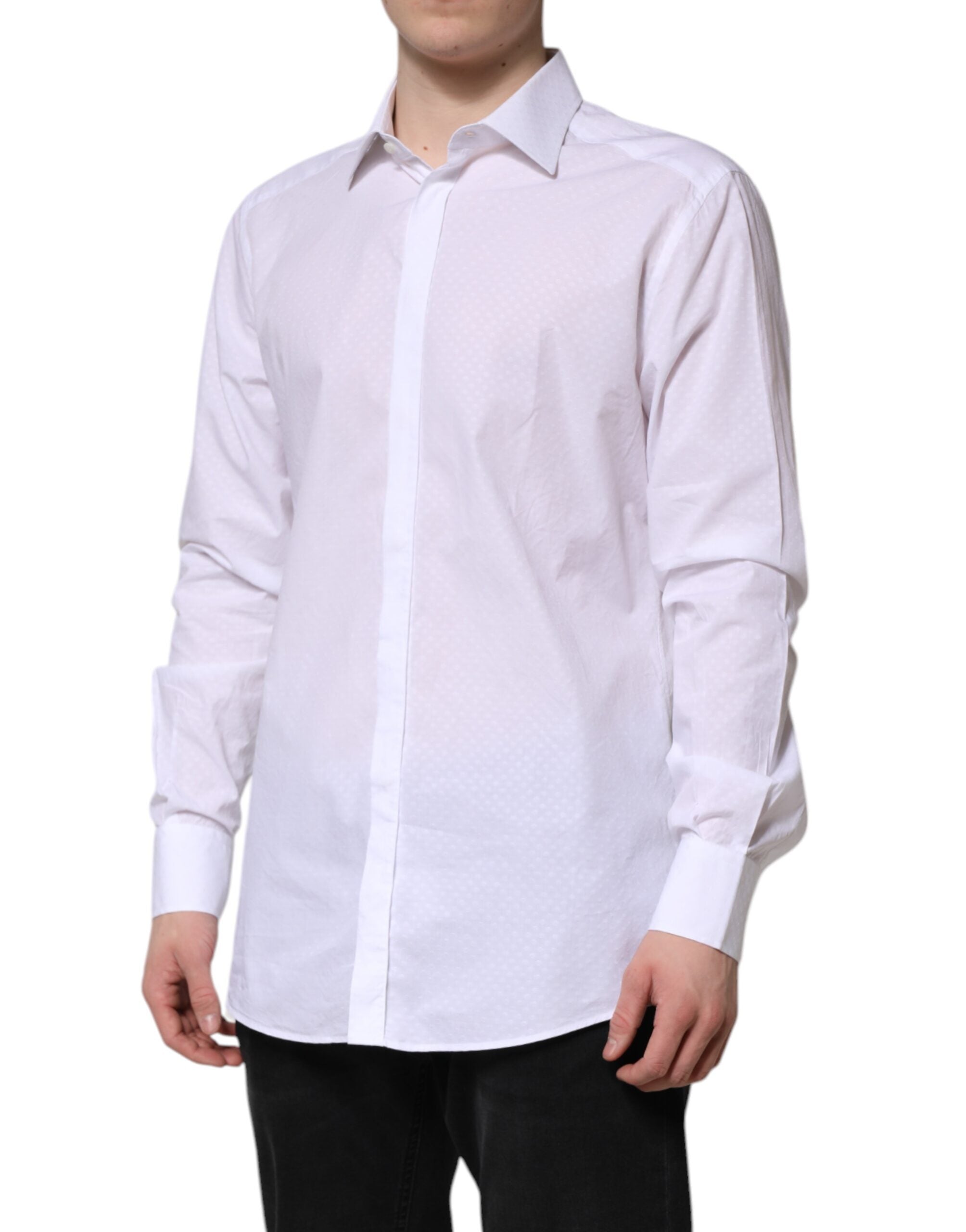Dolce & Gabbana White Gold Cotton Long Sleeve Shirt for Formal Occasions-3