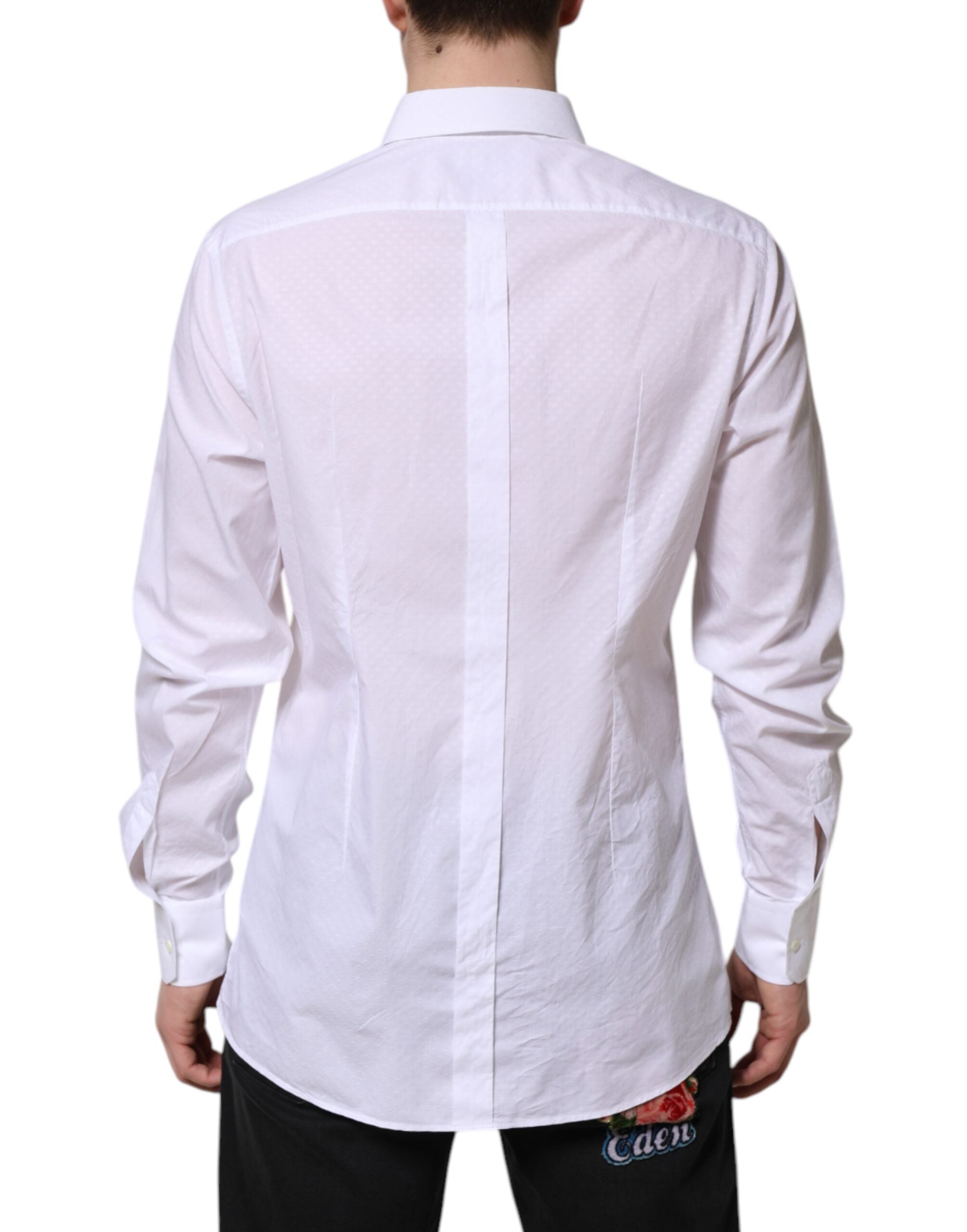 Dolce & Gabbana White Gold Cotton Long Sleeve Shirt for Formal Occasions-4