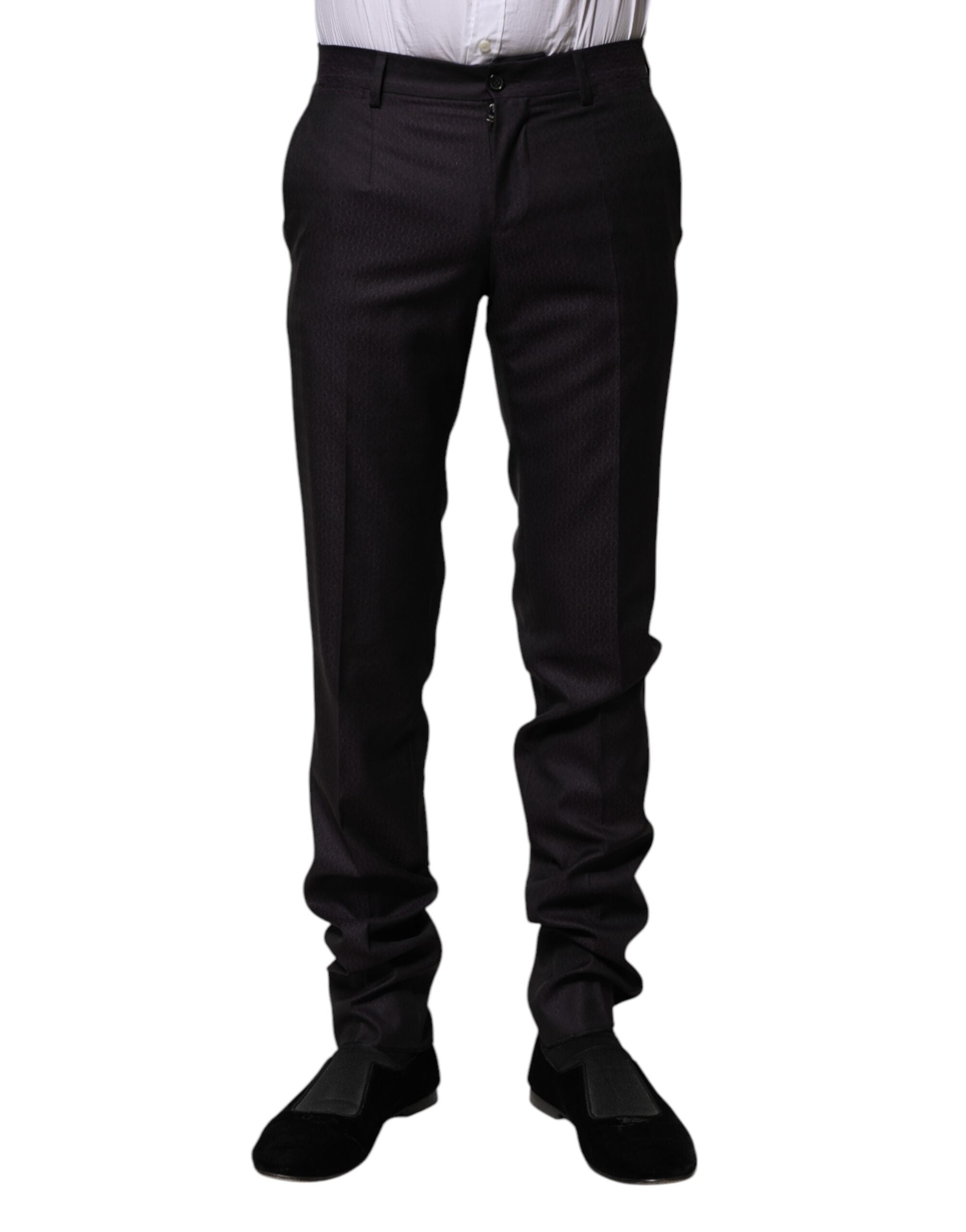 Dolce & Gabbana black patterned formal wool trousers-2