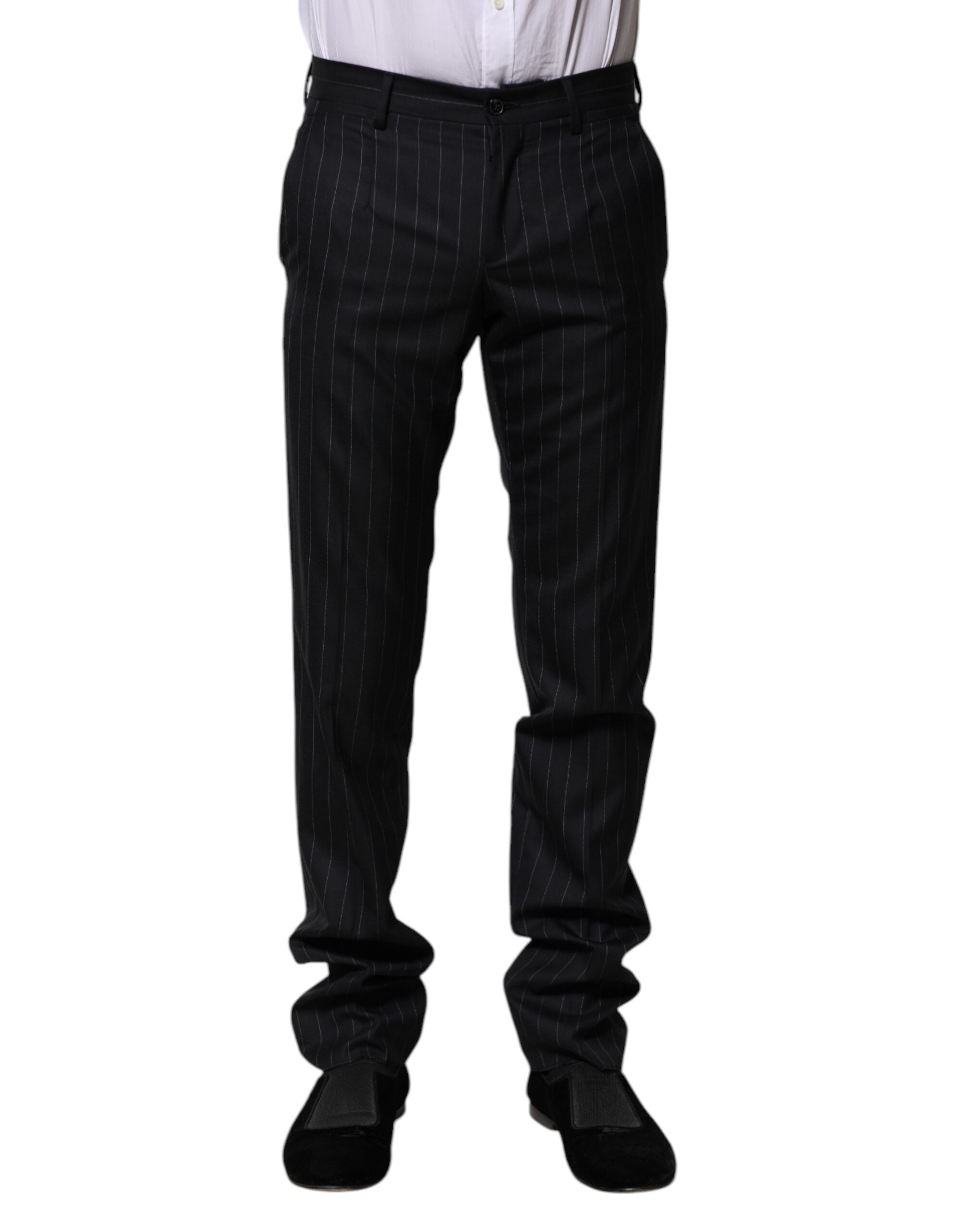 Dolce & Gabbana Striped formal trousers in black wool-1