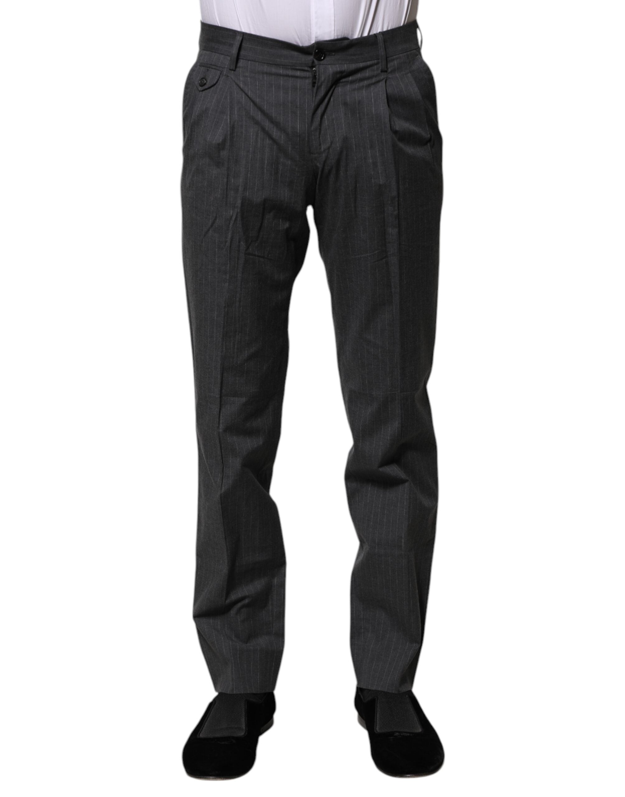 Pantalones formales de rayas grises de algodón de Dolce & Gabbana-1