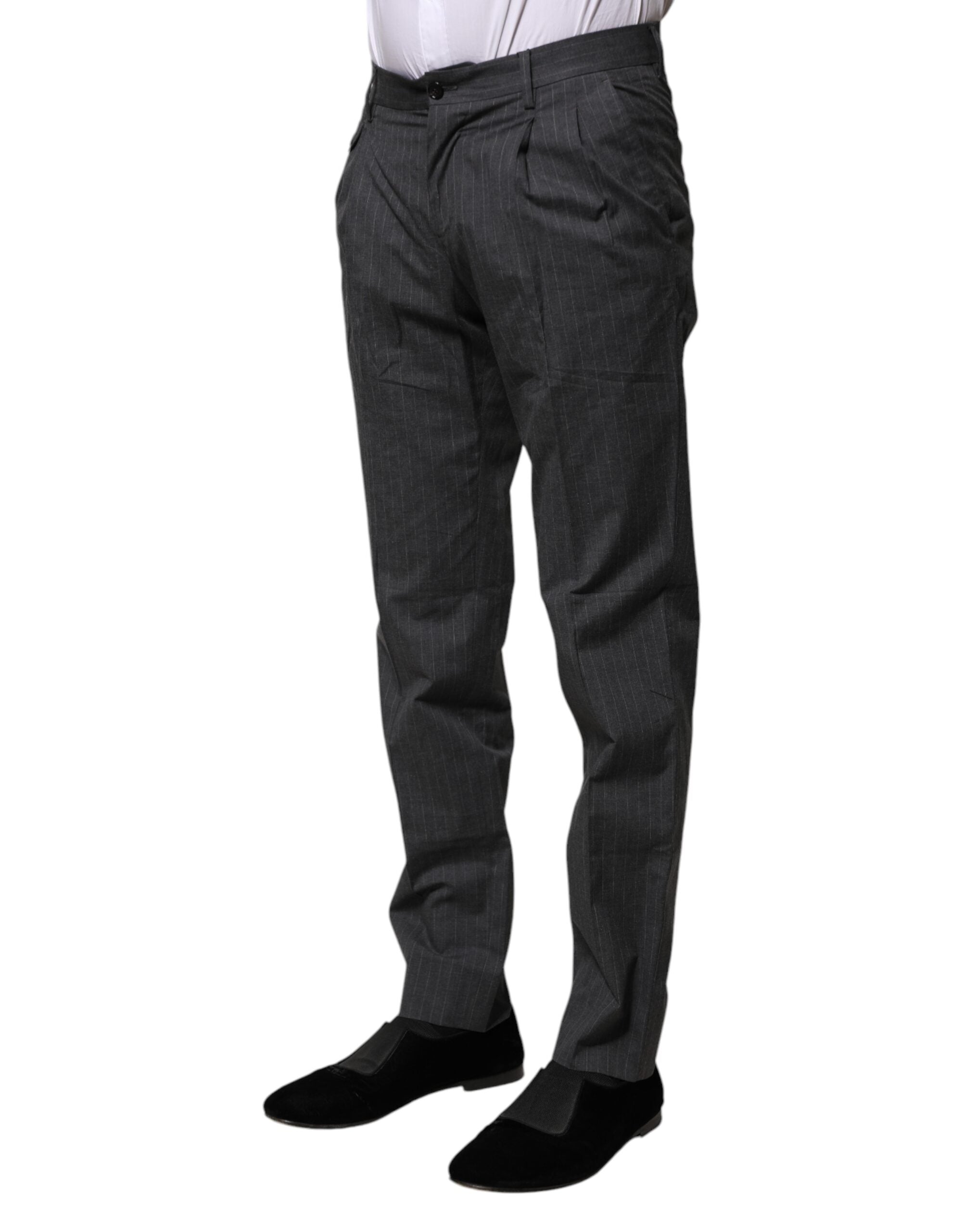 Pantalones formales de rayas grises de algodón de Dolce & Gabbana-3