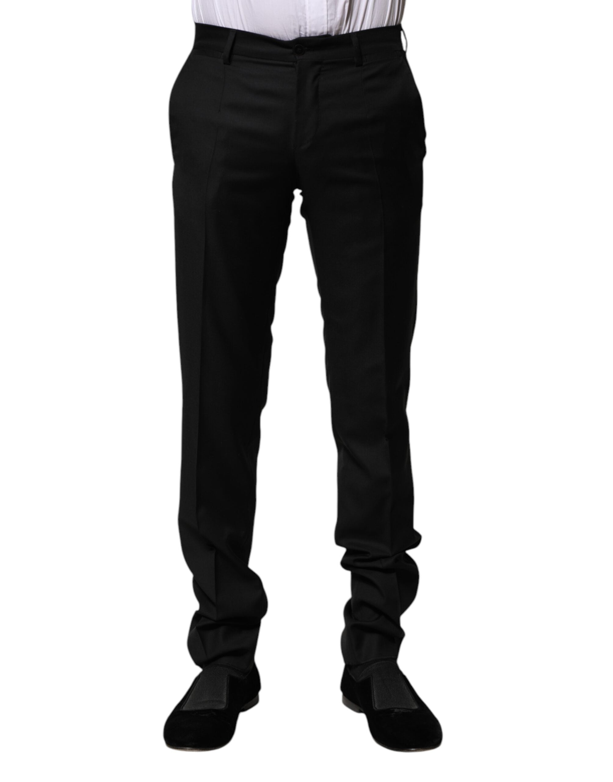 Pantalones formales ajustados de lana negra de Dolce & Gabbana para hombre-1