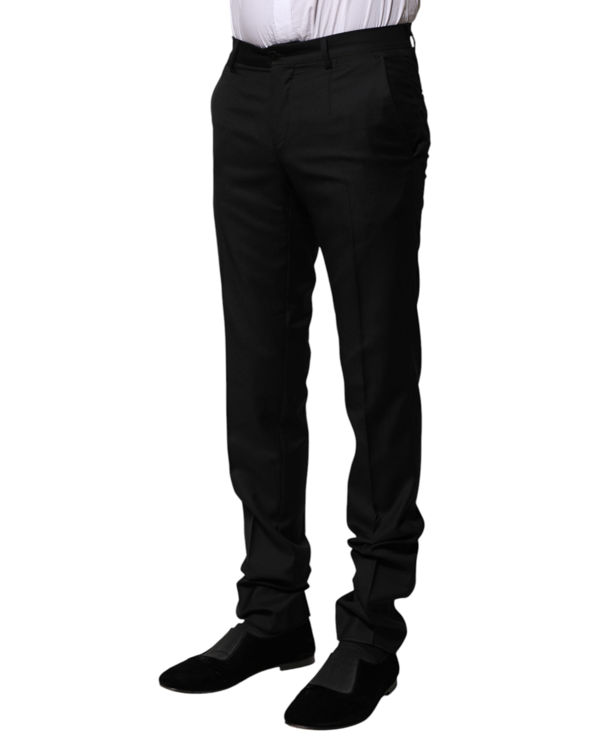 Pantalones formales ajustados de lana negra de Dolce & Gabbana para hombre-3
