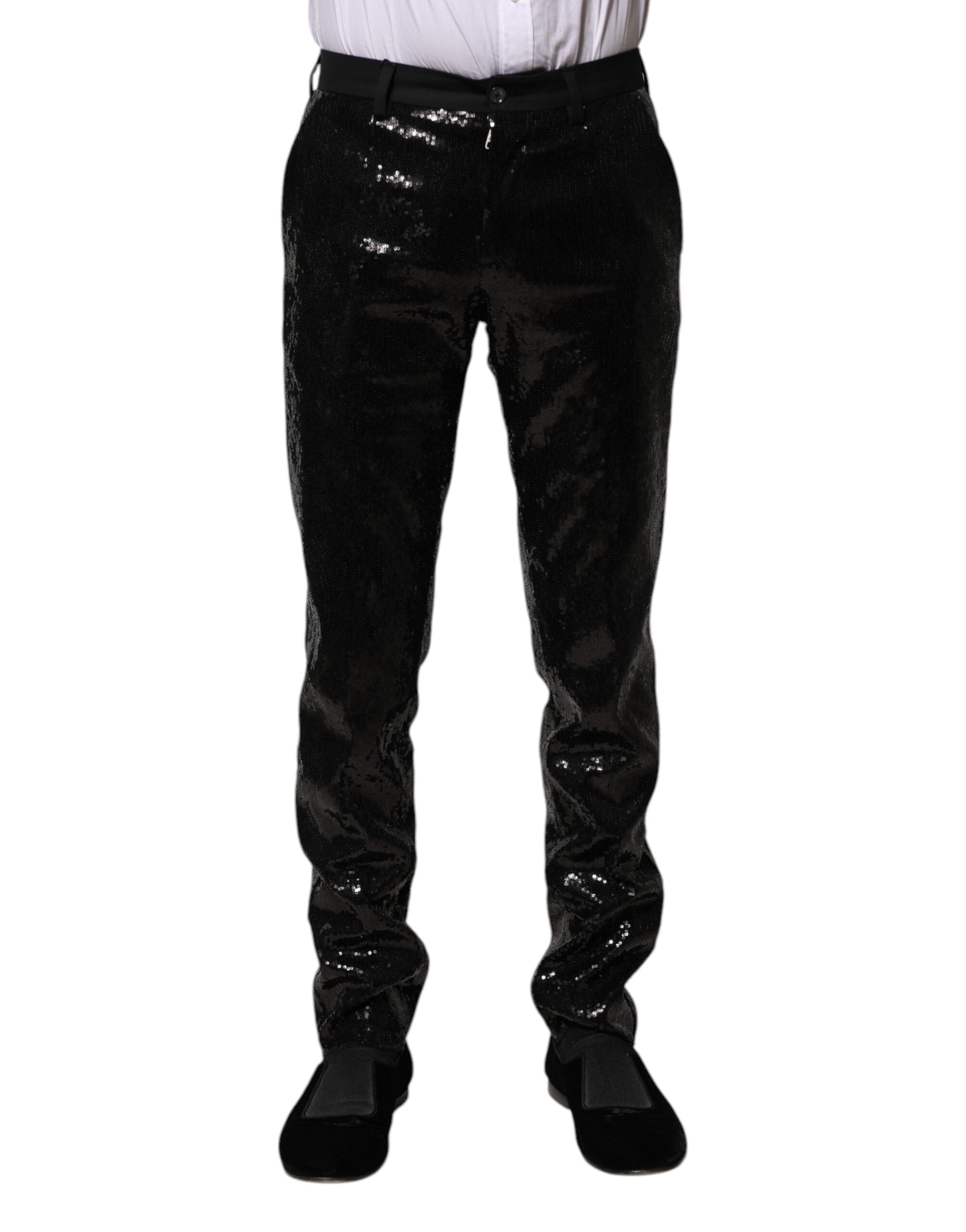 Pantalones negros Dolce & Gabbana con adorno de lentejuelas-1
