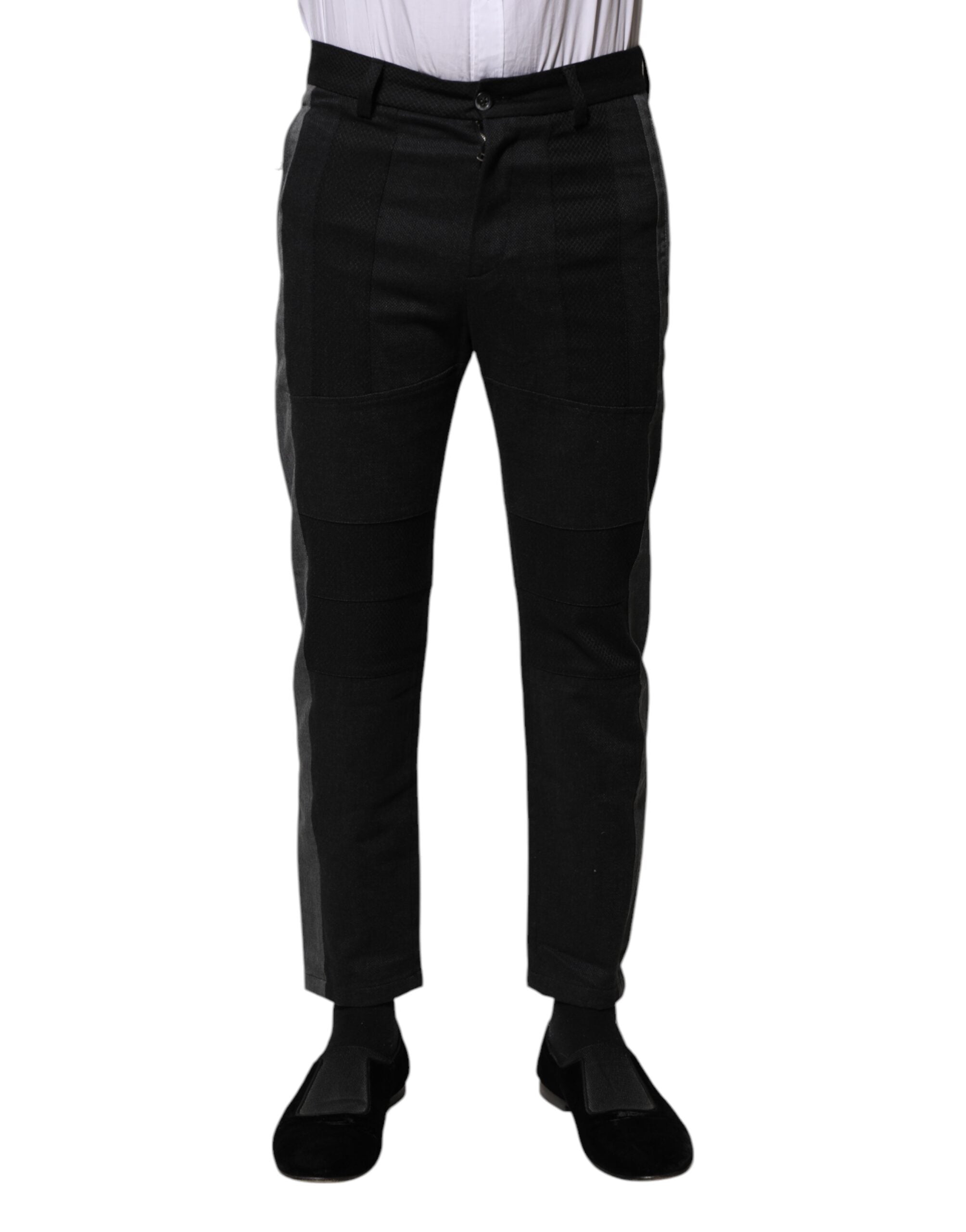 Dolce & Gabbana Schwarz Grau Fantasie Baumwolle Formal Slim Hose-2