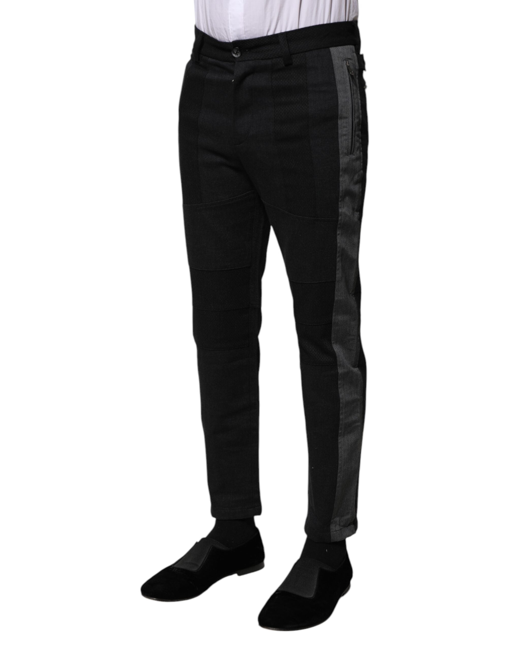 Dolce & Gabbana Schwarz Grau Fantasie Baumwolle Formal Slim Hose-3