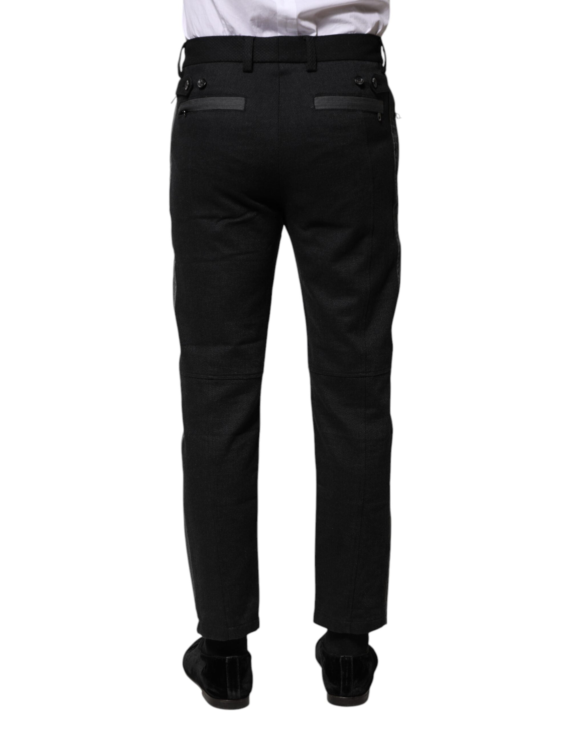 Dolce & Gabbana Schwarz Grau Fantasie Baumwolle Formal Slim Hose-4