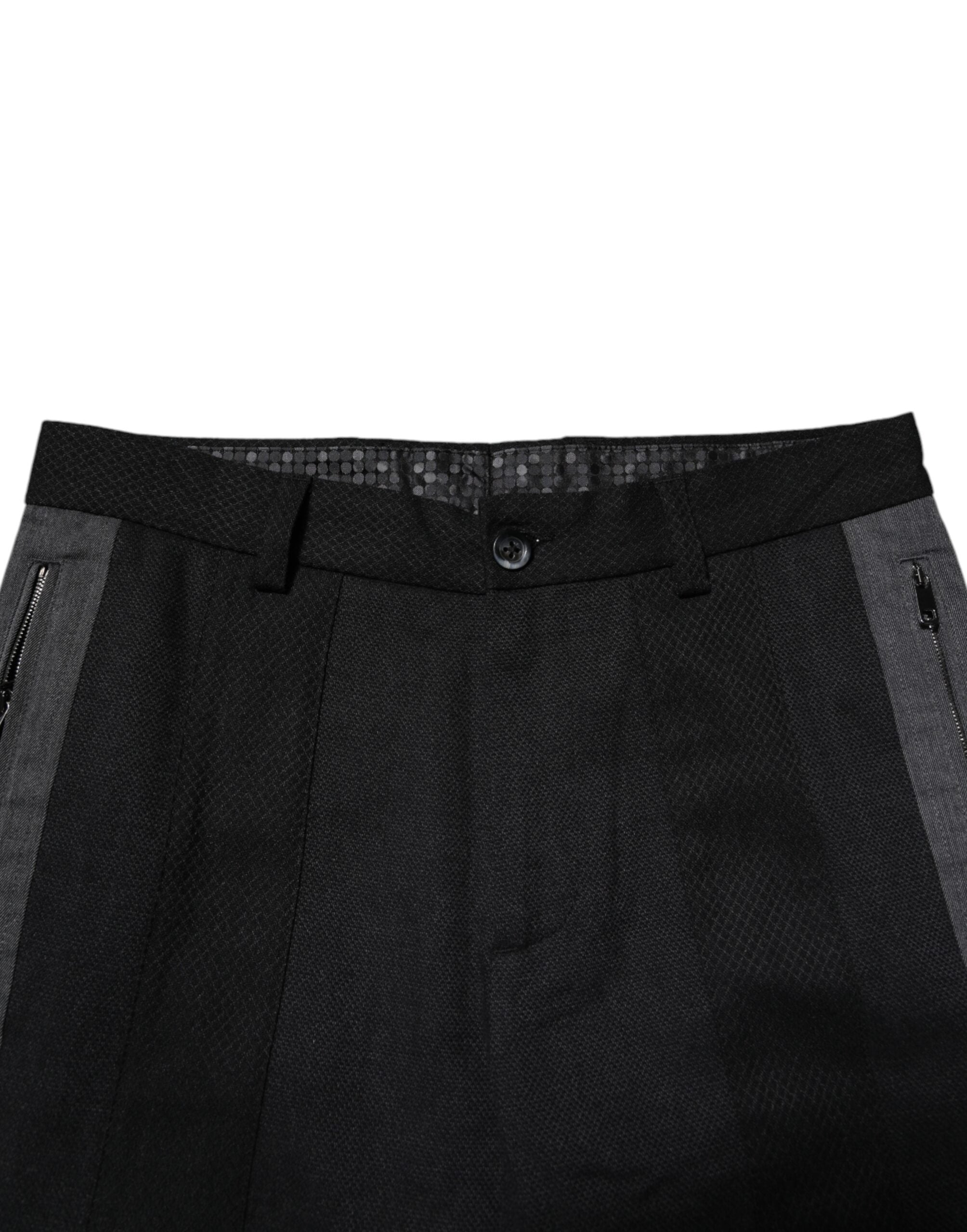 Dolce & Gabbana Schwarz Grau Fantasie Baumwolle Formal Slim Hose-5