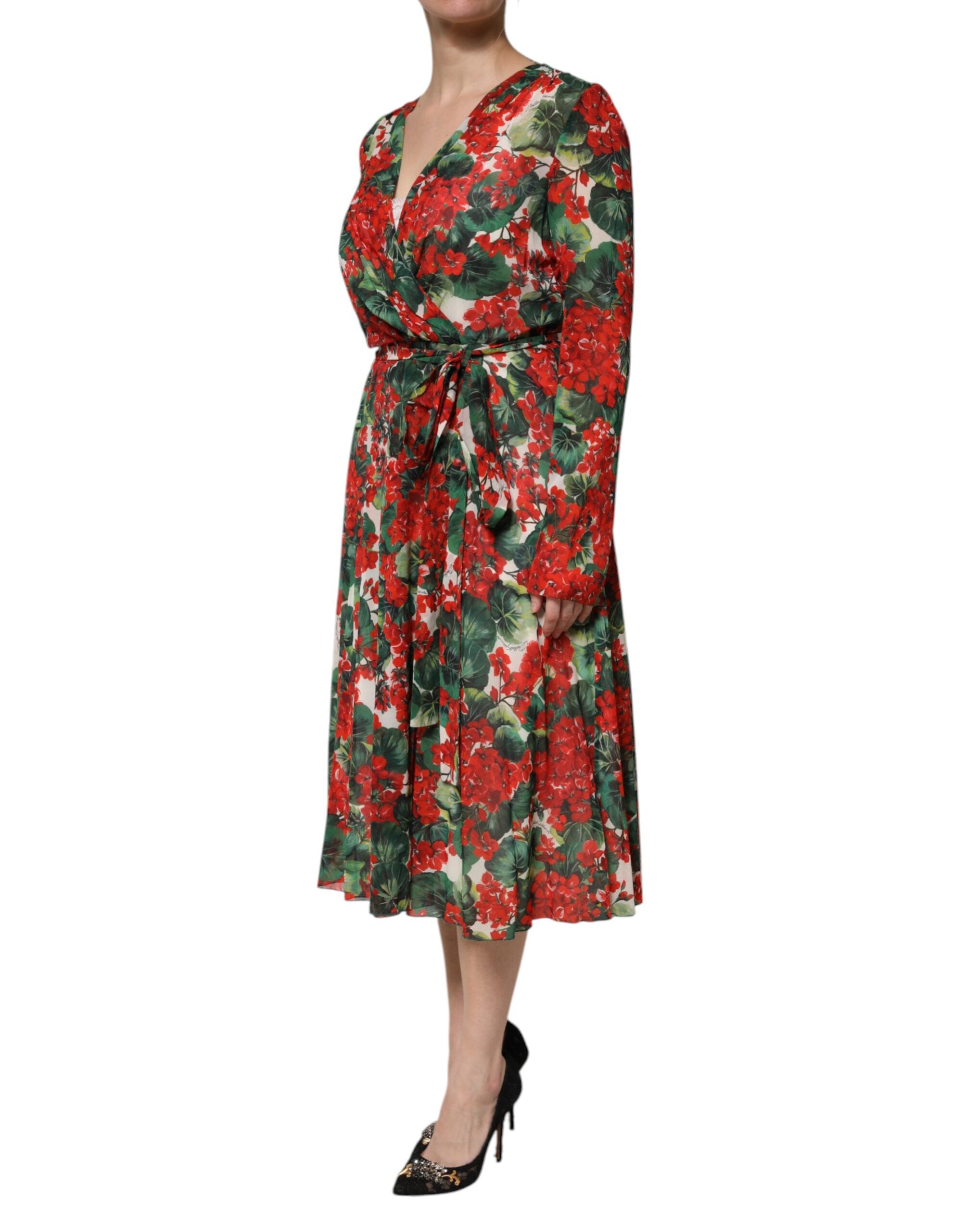 Vestido Dolce & Gabbana con cuello en V y manga larga con estampado floral multicolor-3