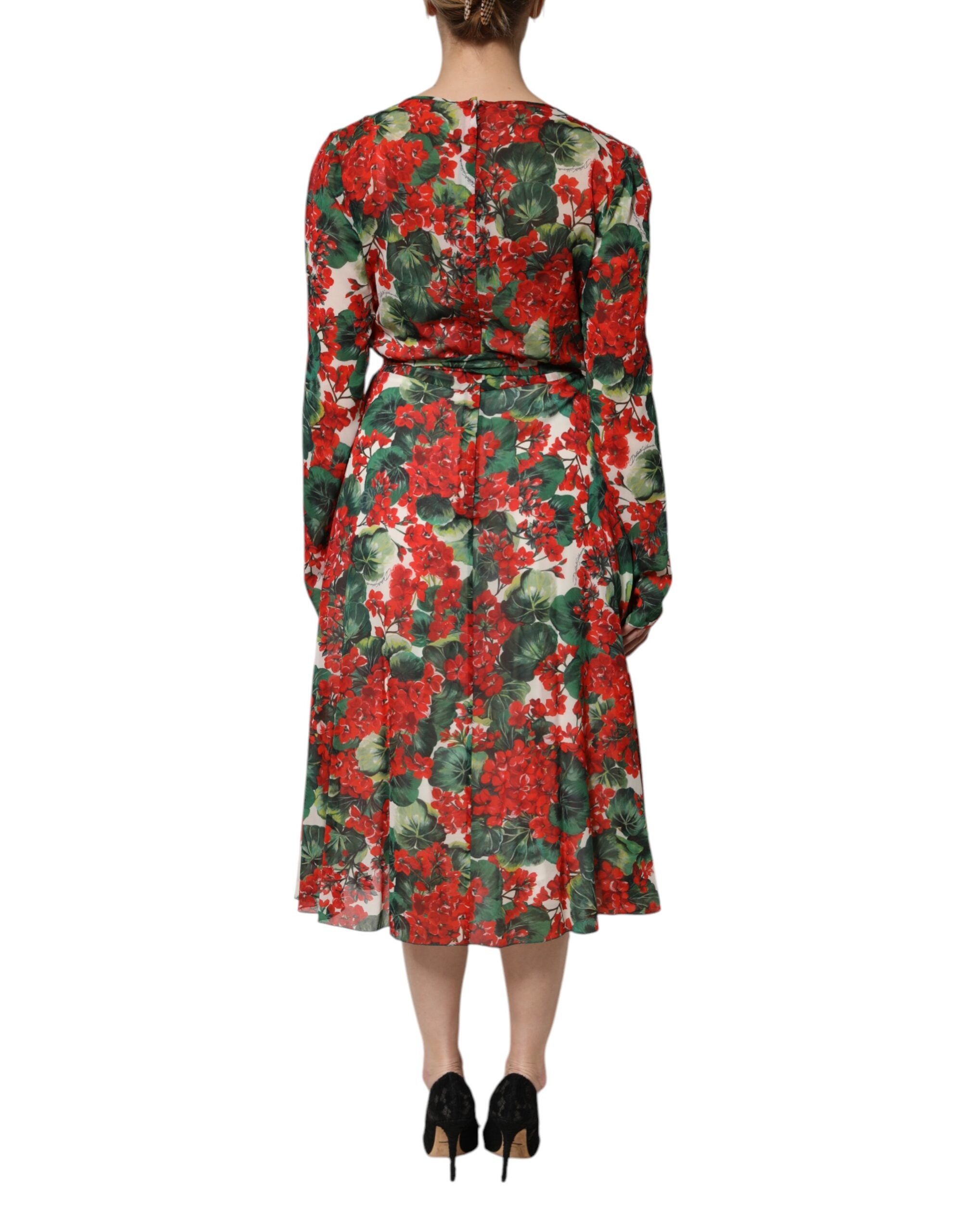 Vestido Dolce & Gabbana con cuello en V y manga larga con estampado floral multicolor-4