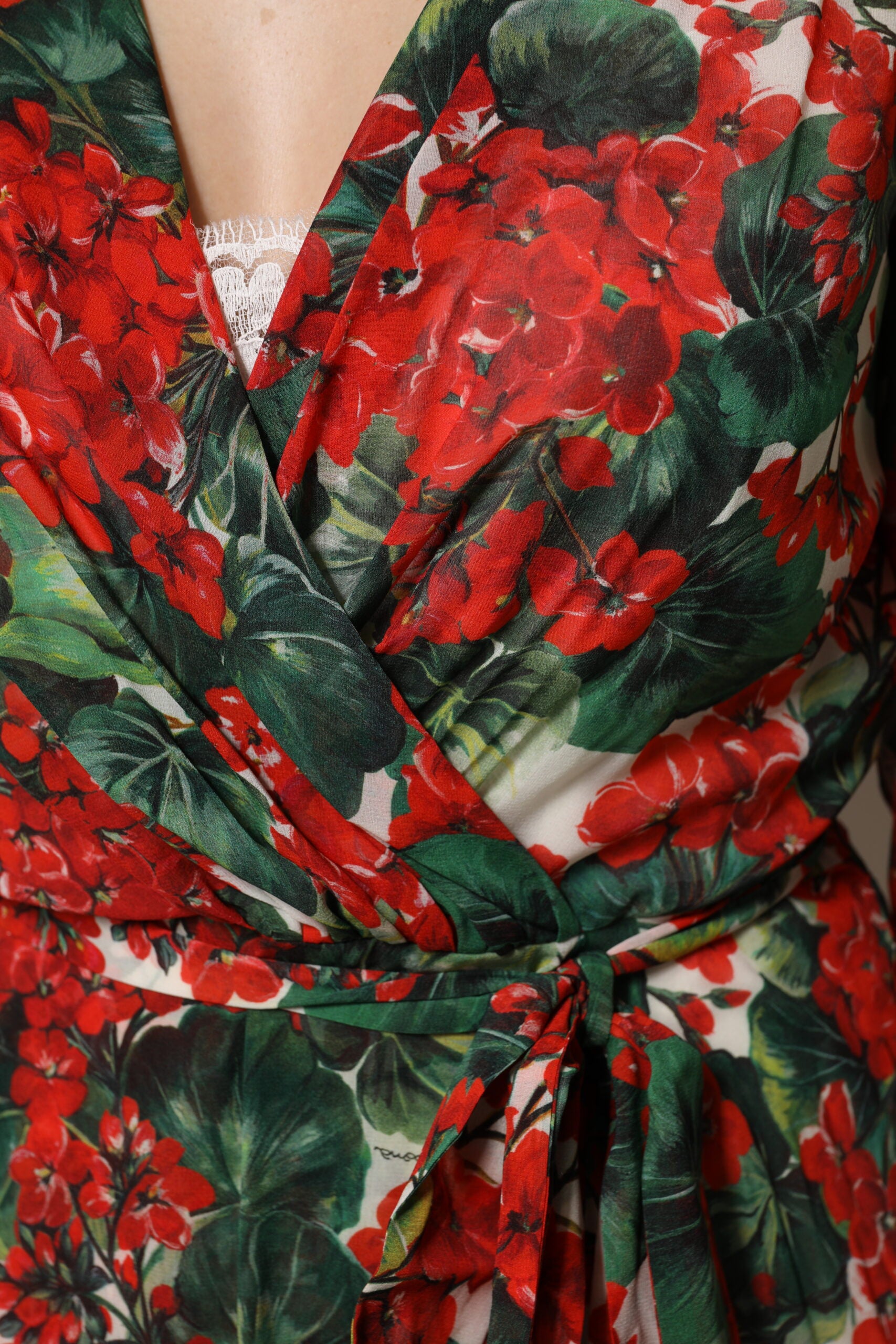 Vestido Dolce & Gabbana con cuello en V y manga larga con estampado floral multicolor-6