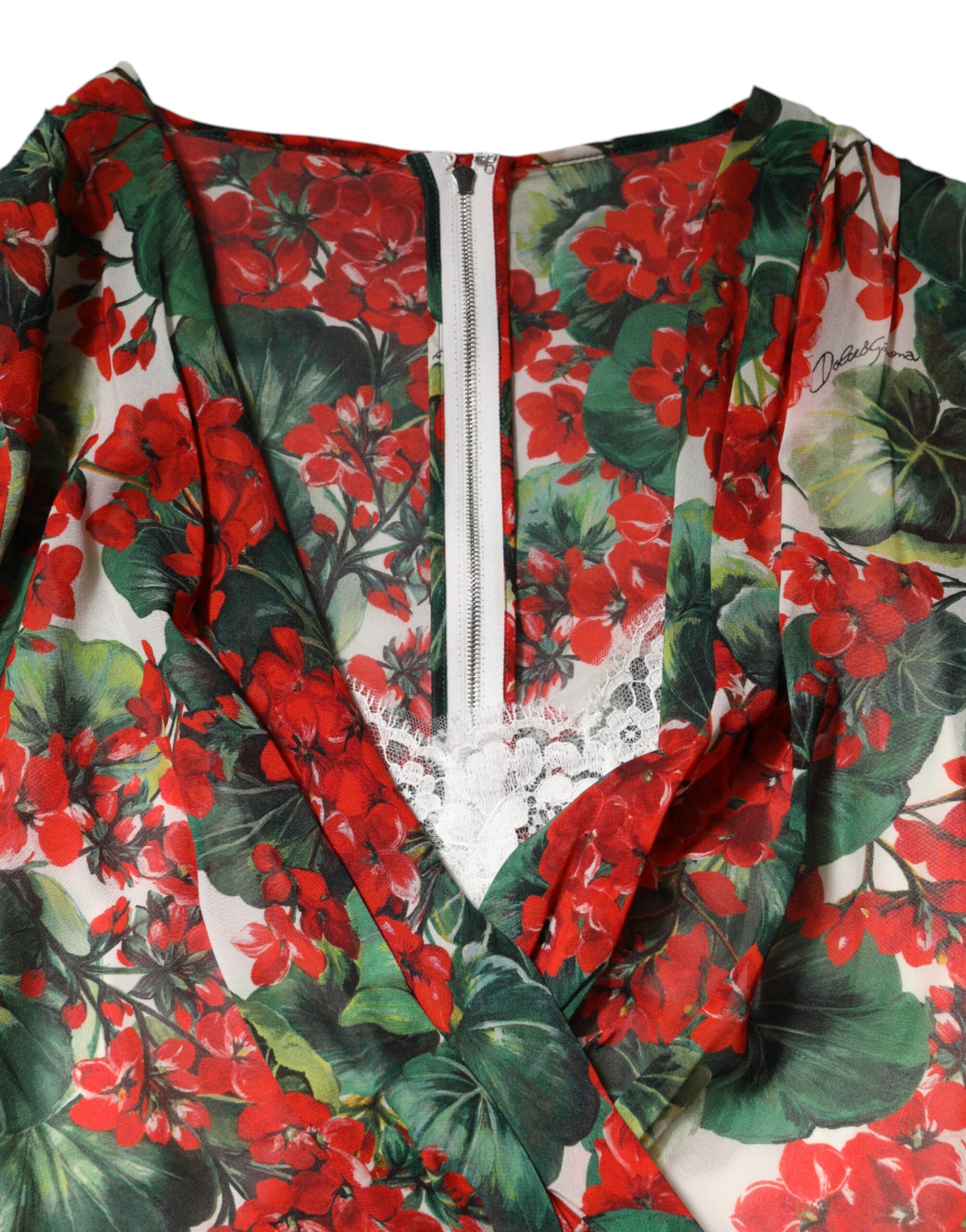 Vestido Dolce & Gabbana con cuello en V y manga larga con estampado floral multicolor-7