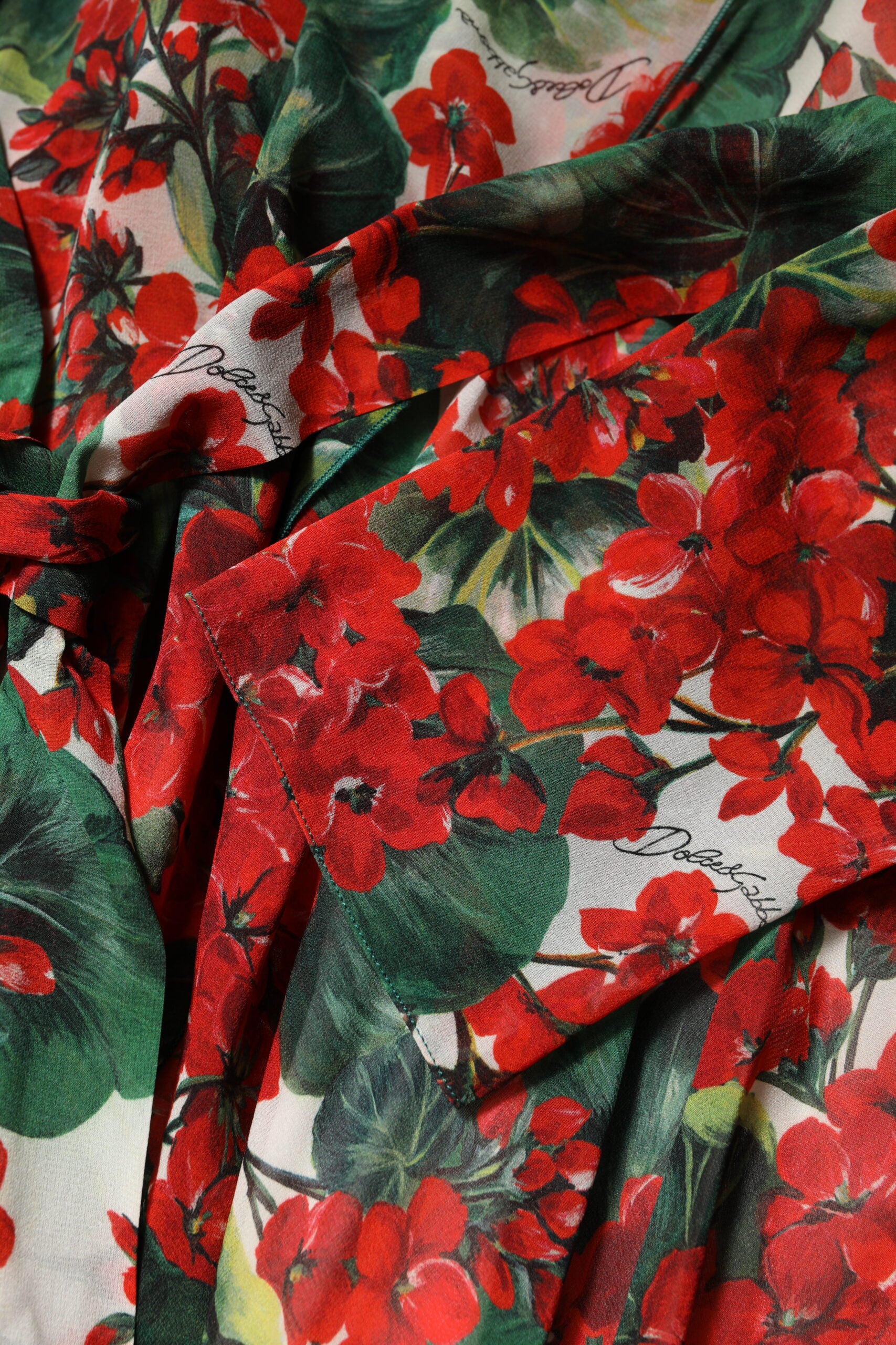 Vestido Dolce & Gabbana con cuello en V y manga larga con estampado floral multicolor-8
