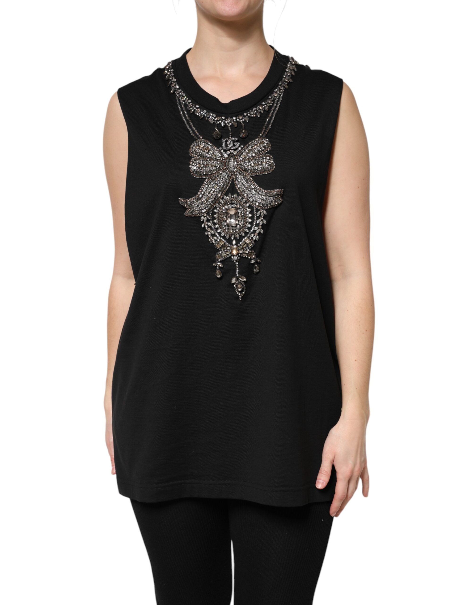 Dolce & Gabbana Schwarzes strassbesetztes Baumwoll-Tank-Top-2