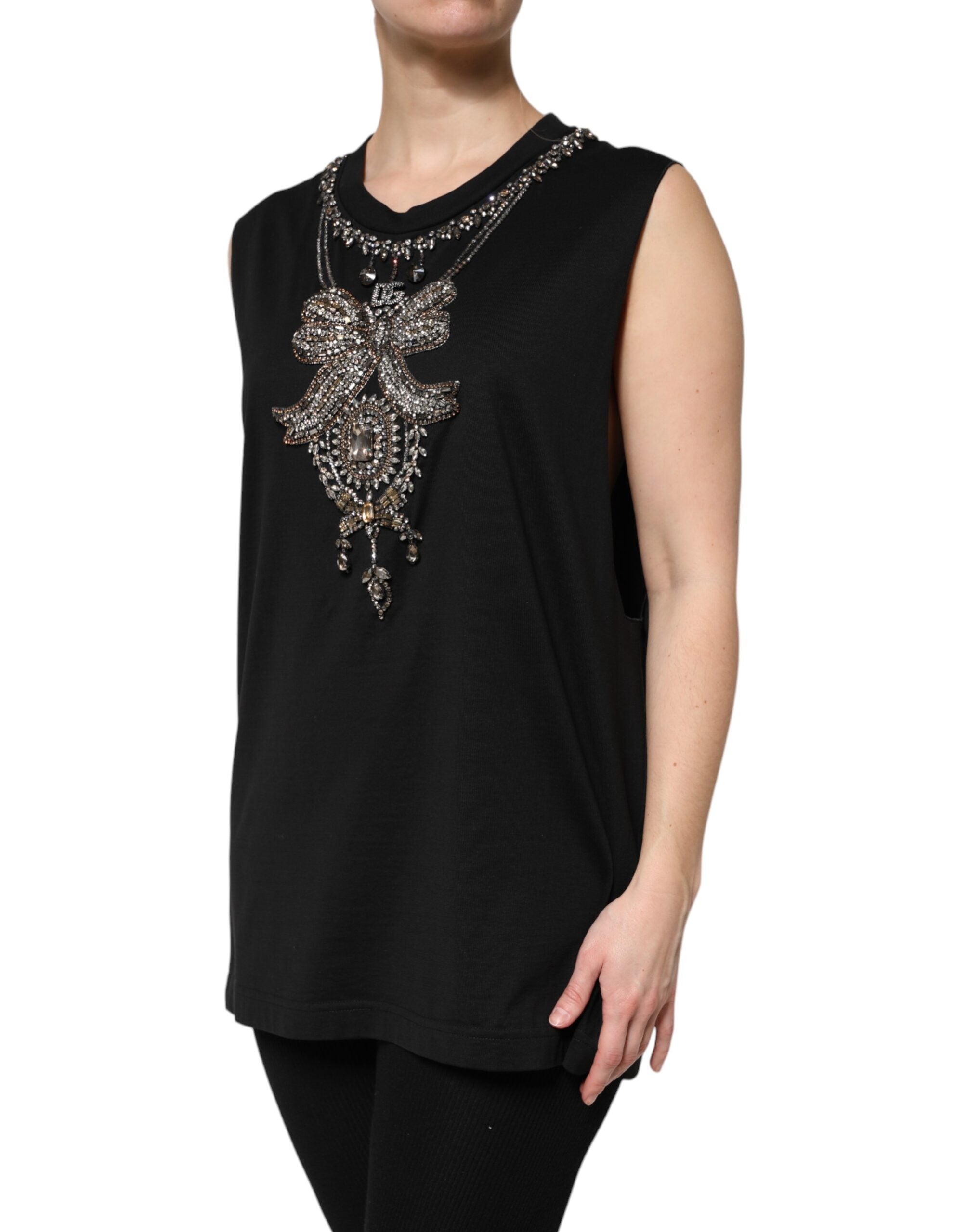 Dolce & Gabbana Schwarzes strassbesetztes Baumwoll-Tank-Top-3