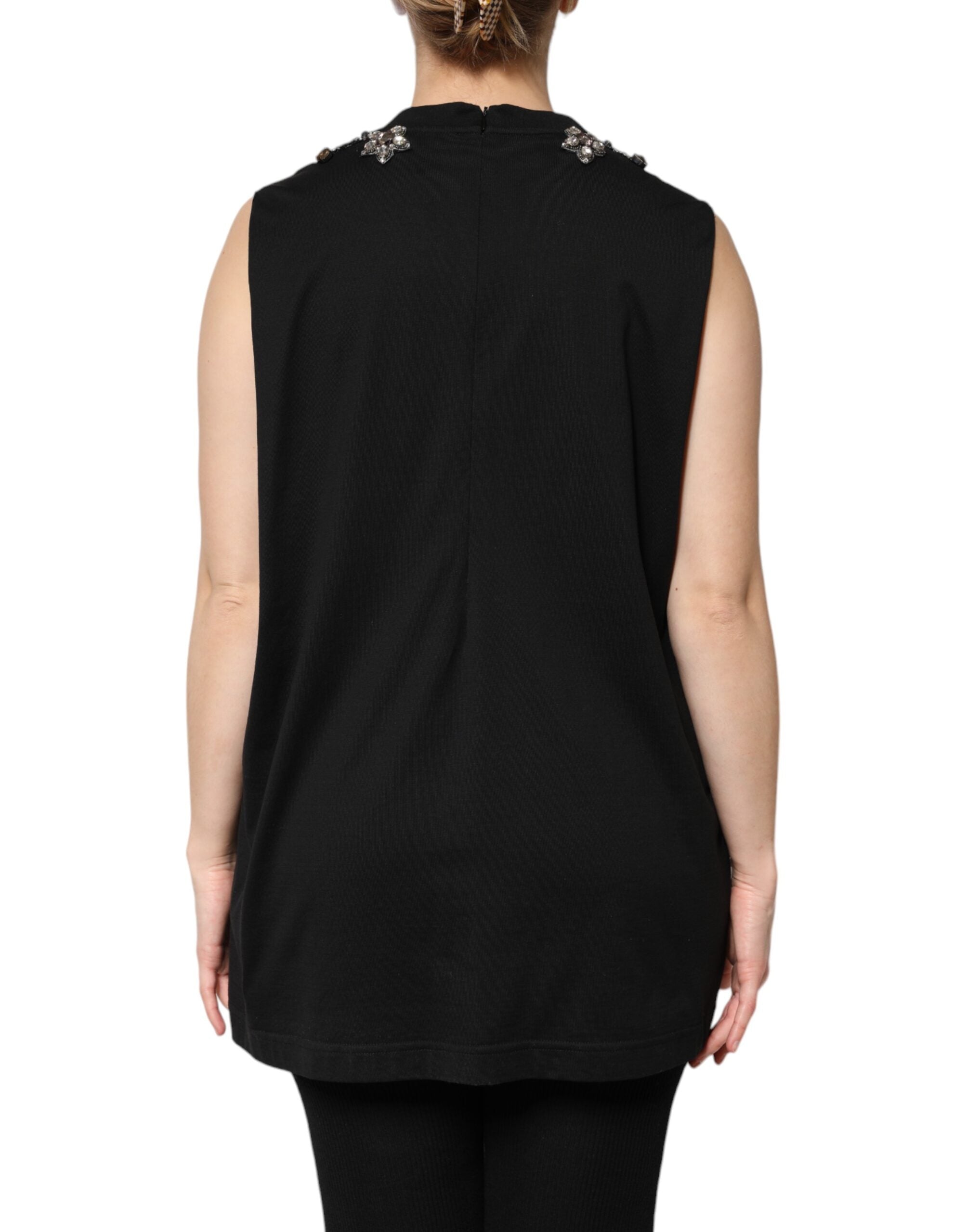 Dolce & Gabbana Schwarzes strassbesetztes Baumwoll-Tank-Top-4