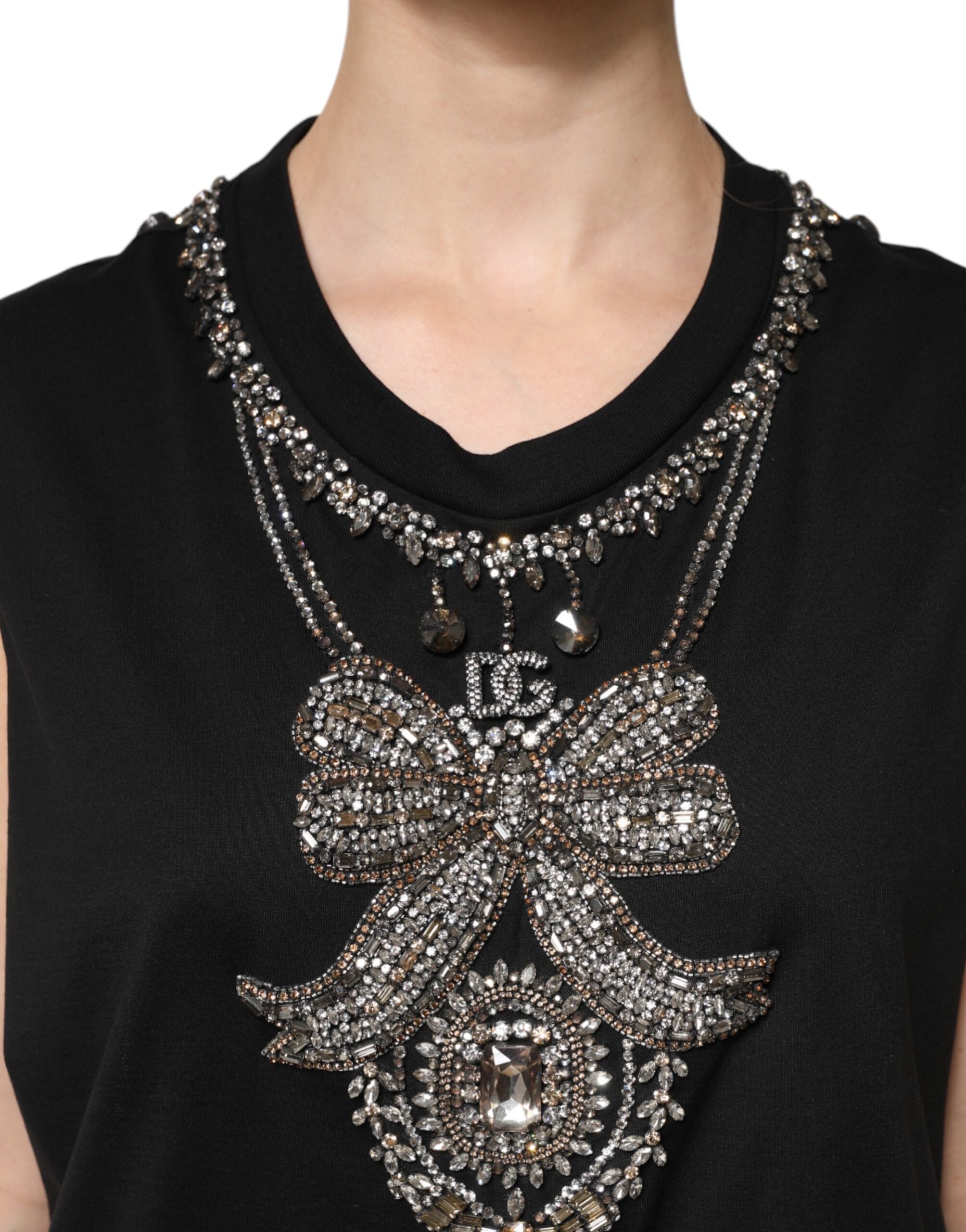 Dolce & Gabbana Schwarzes strassbesetztes Baumwoll-Tank-Top-5