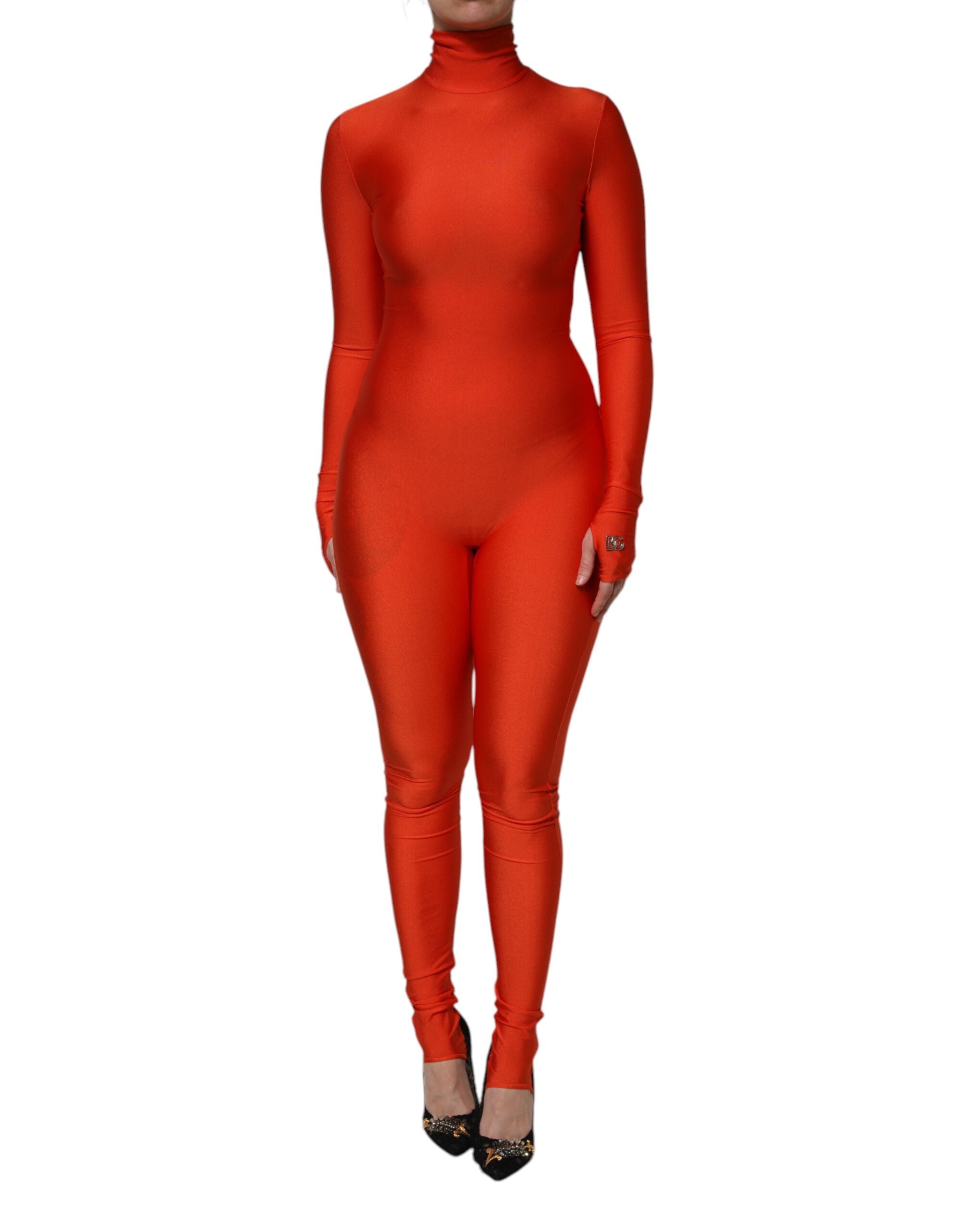 Dolce & Gabbana Red Nylon Turtleneck Bodysuit Jumpsuit Dress-1
