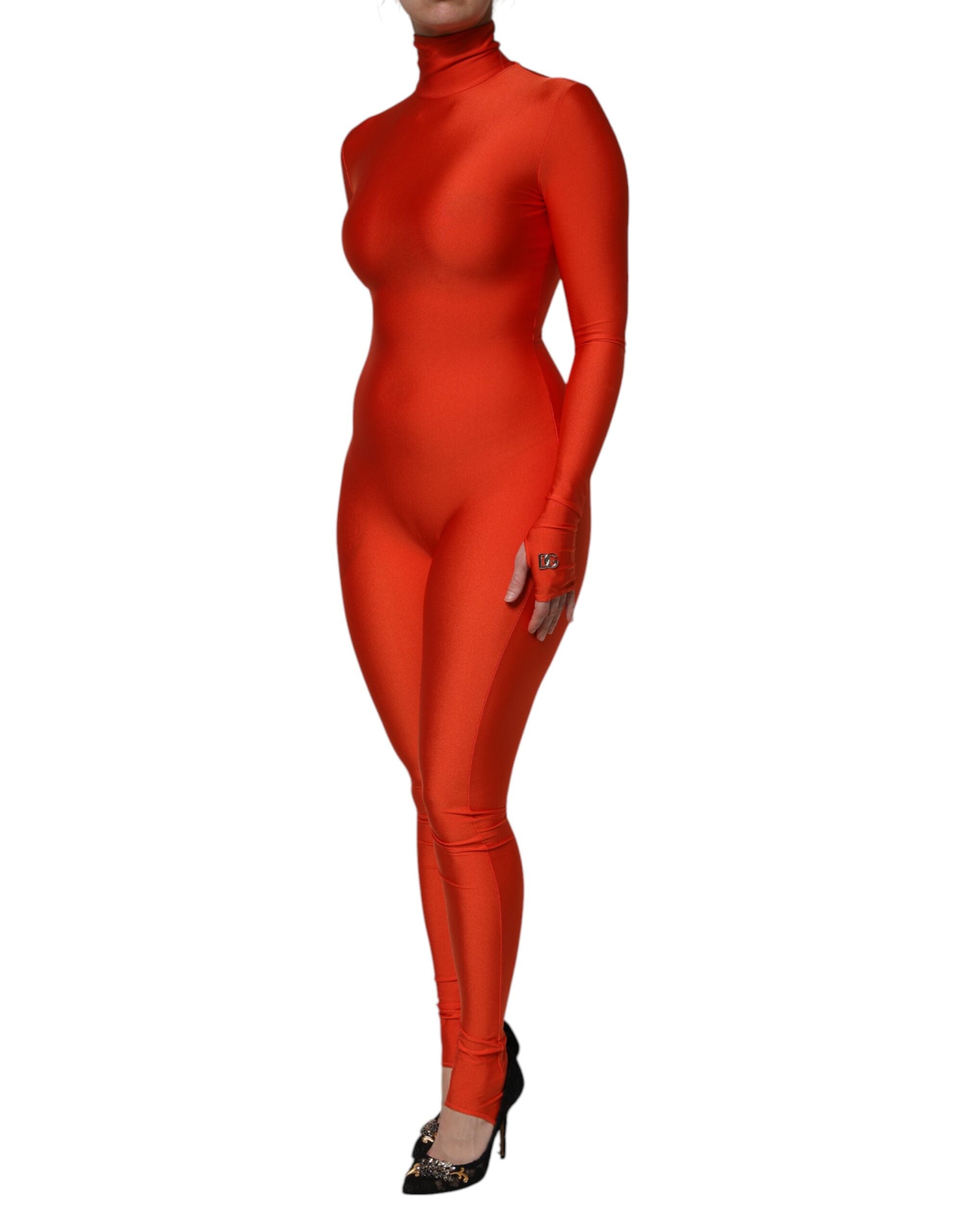 Dolce & Gabbana Red Nylon Turtleneck Bodysuit Jumpsuit Dress-3