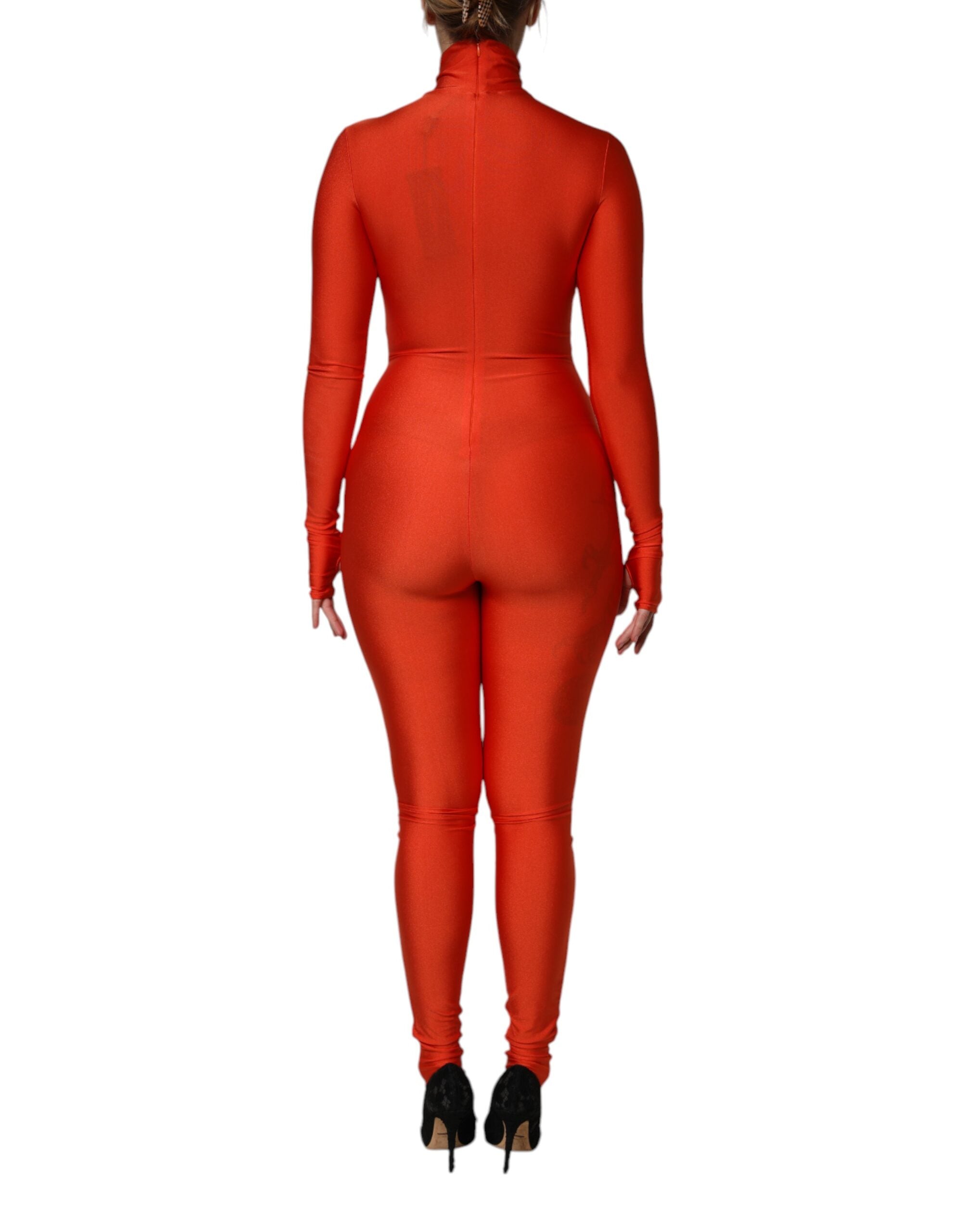 Dolce & Gabbana Red Nylon Turtleneck Bodysuit Jumpsuit Dress-4
