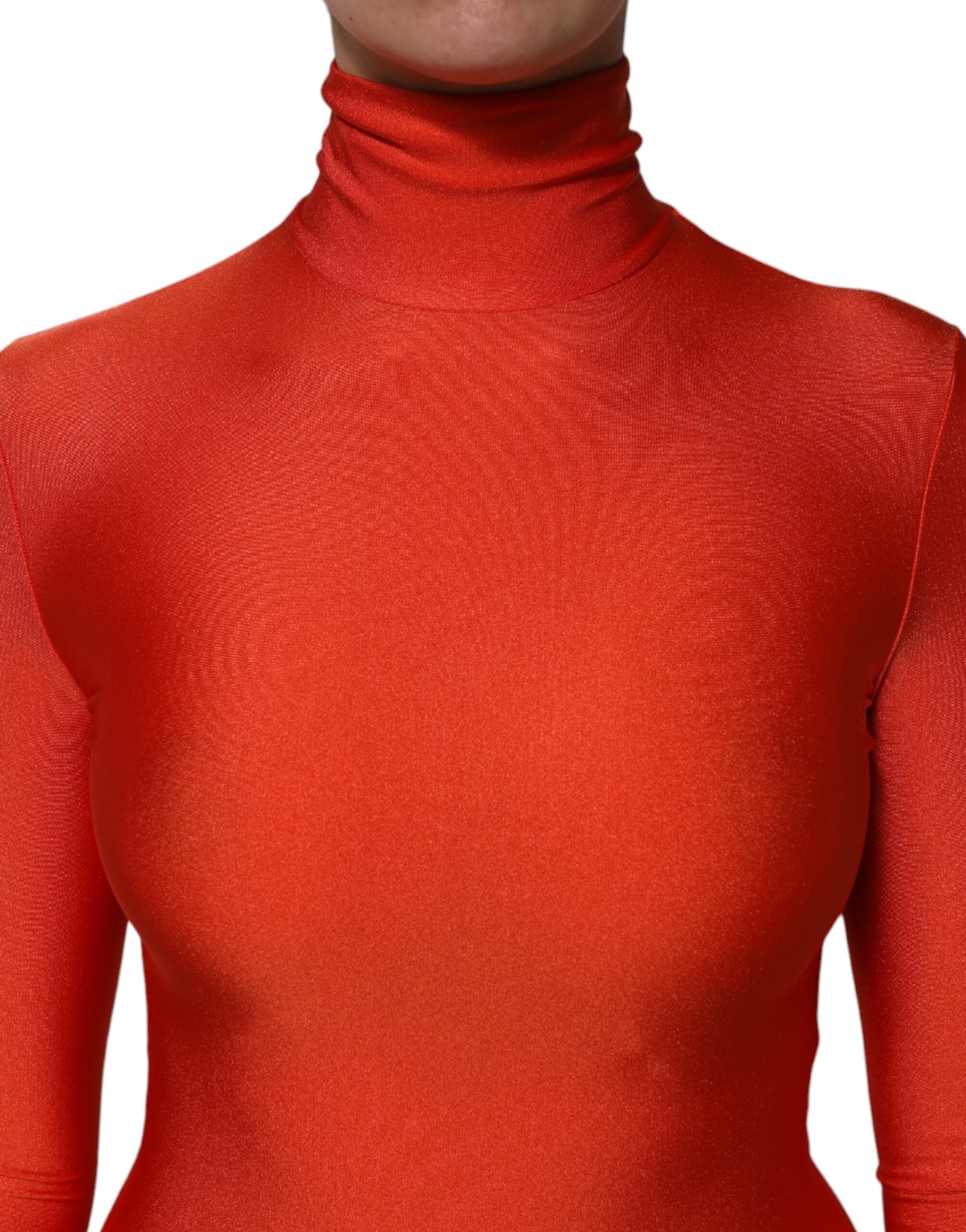Dolce & Gabbana Red Nylon Turtleneck Bodysuit Jumpsuit Dress-5