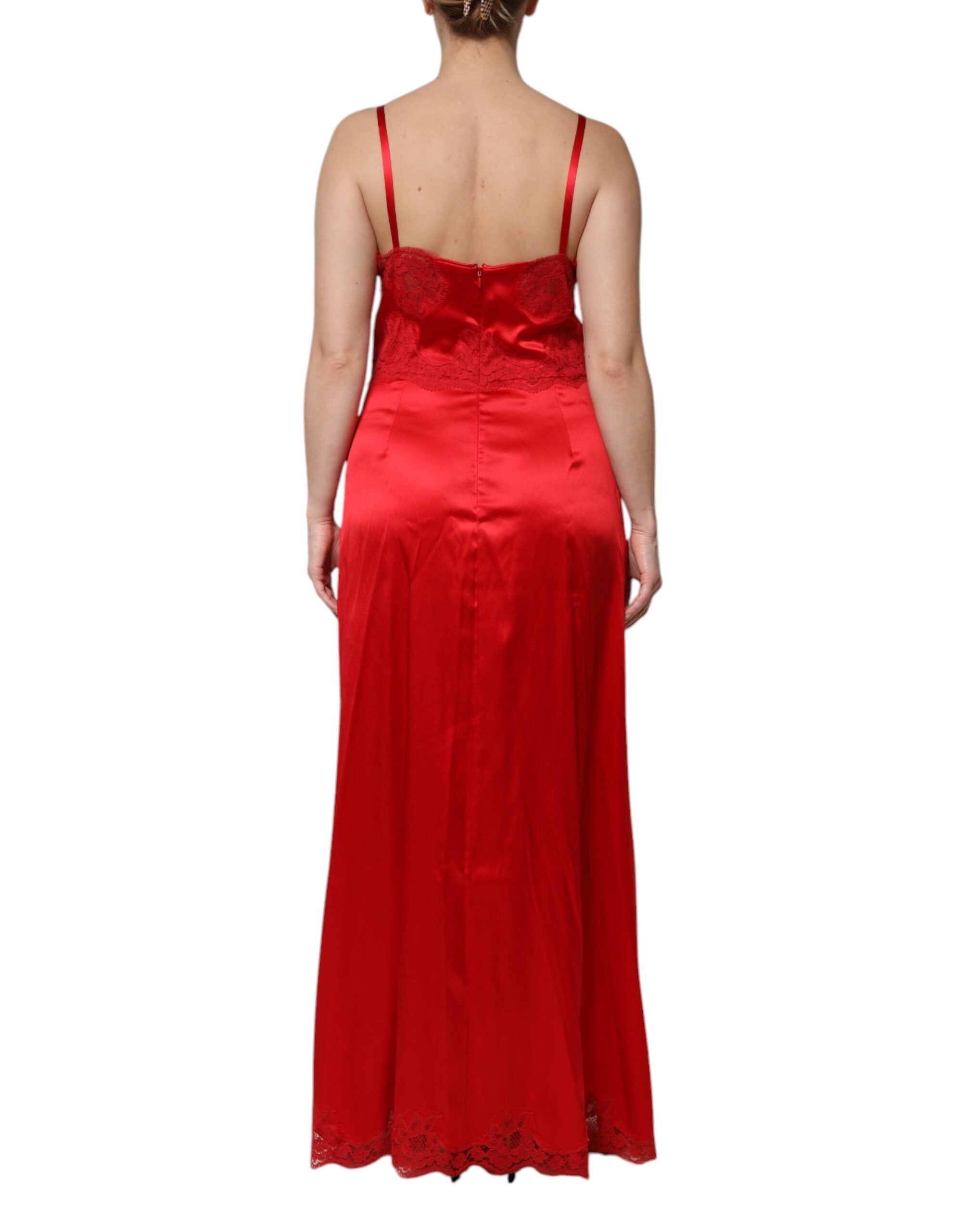 Dolce & Gabbana Red sleeveless long maxi dress in silk-4
