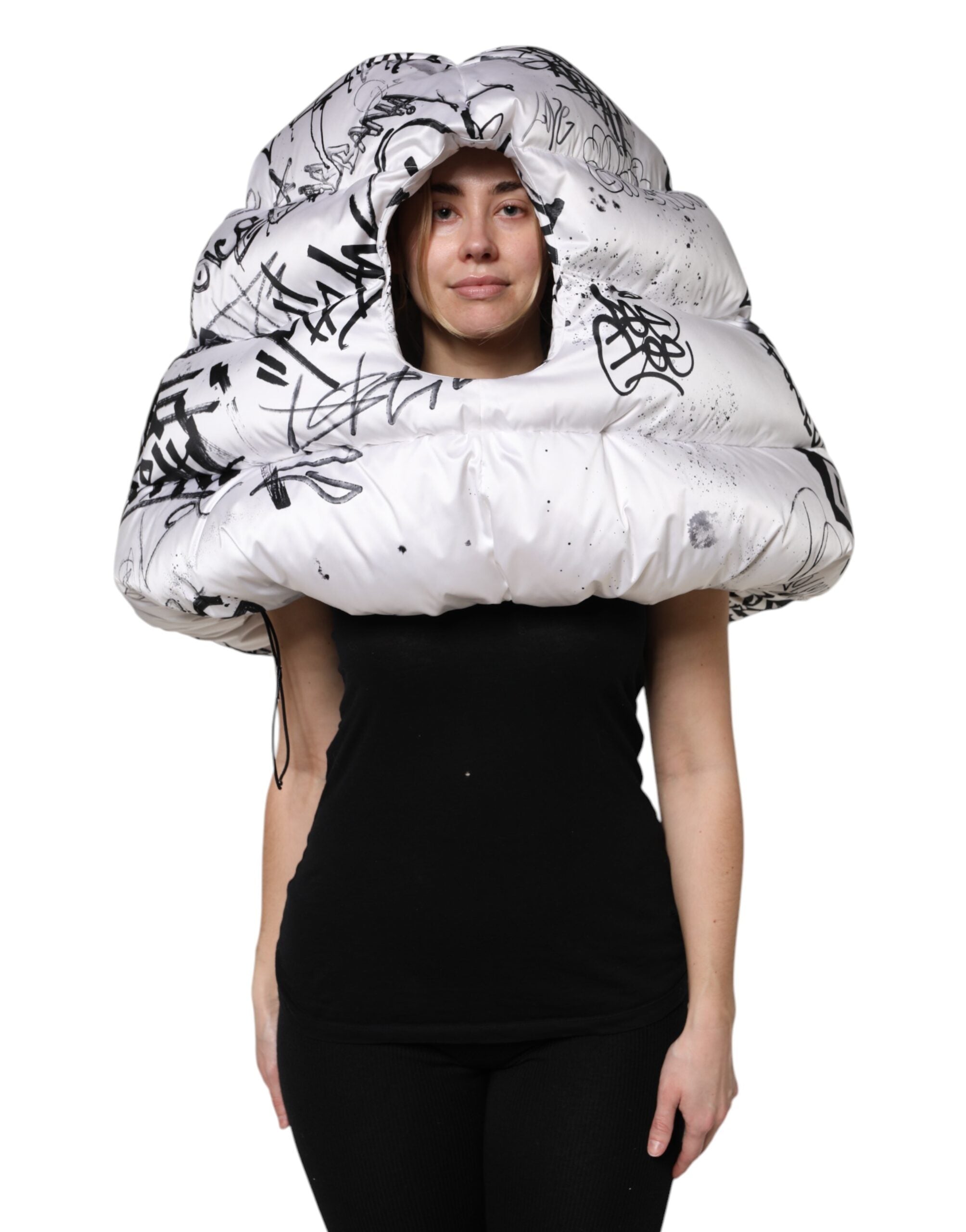 Dolce & Gabbana quilted beanie with printed hood in white polyester-2