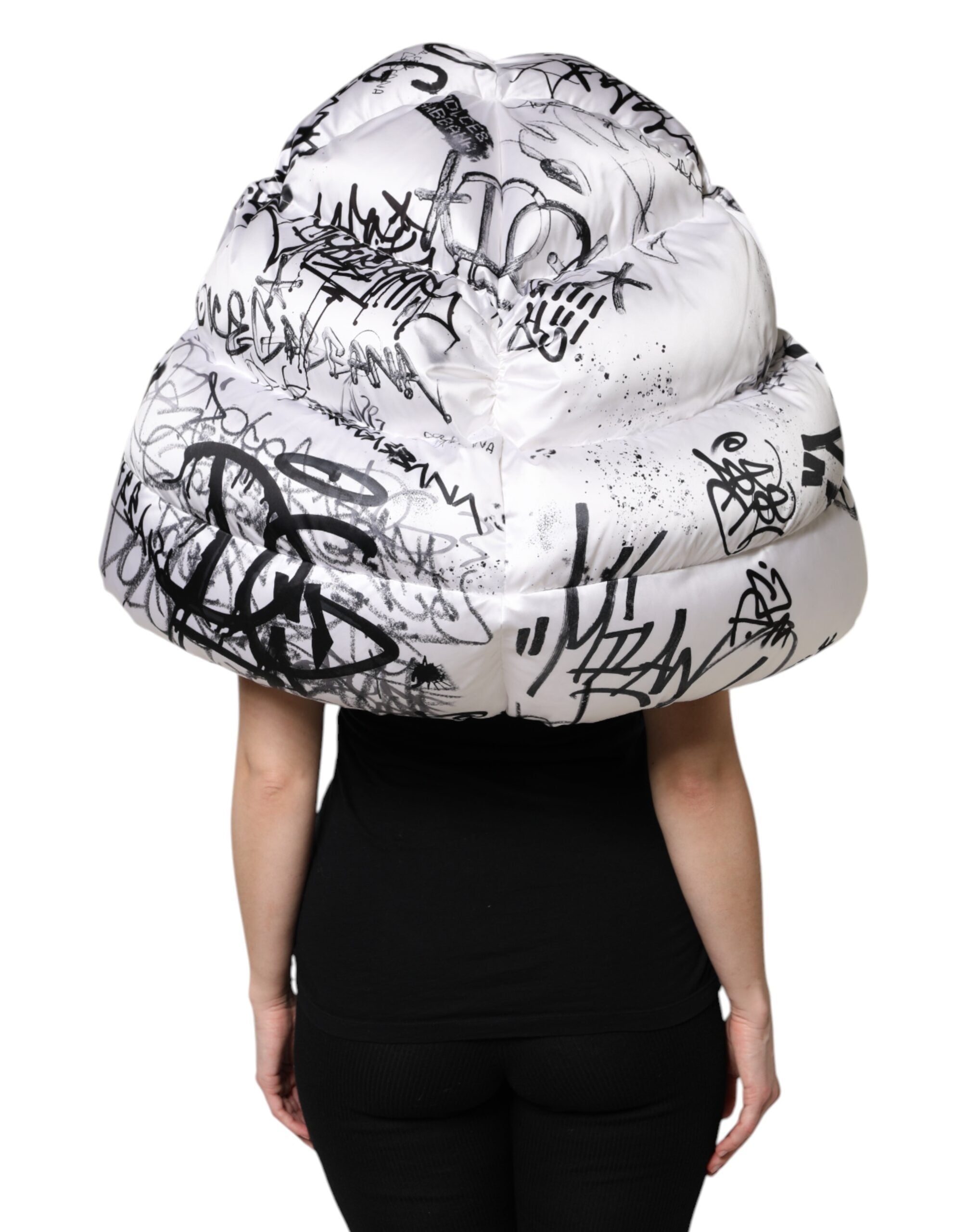 Dolce & Gabbana quilted beanie with printed hood in white polyester-4