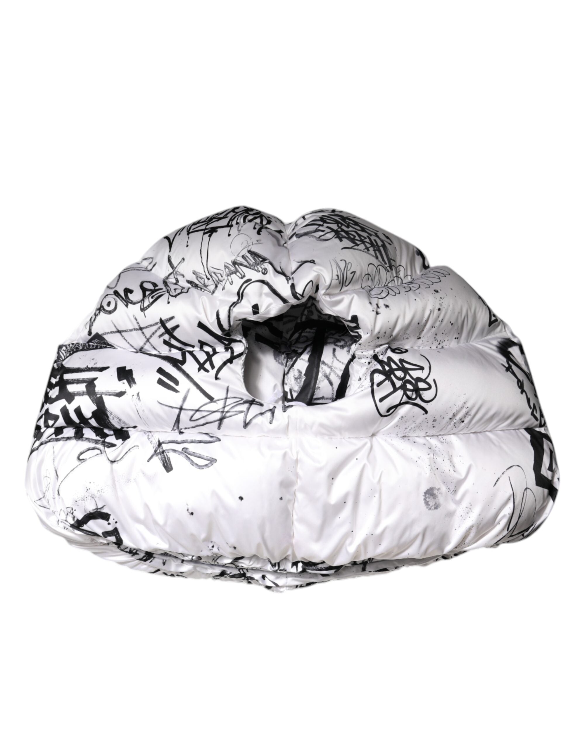 Dolce & Gabbana quilted beanie with printed hood in white polyester-6
