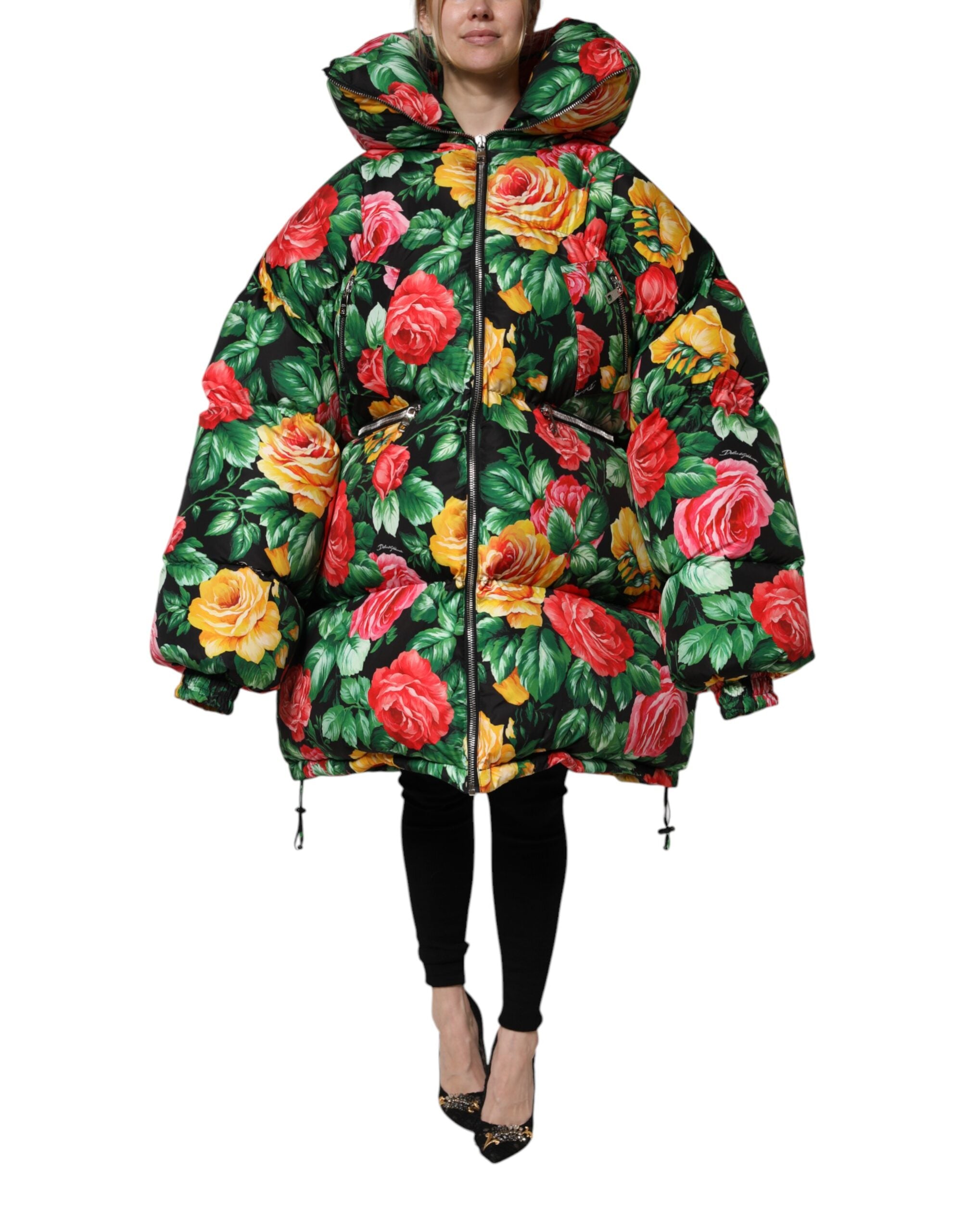Dolce & Gabbana Multicolor Floral Puffer Jacket with Hood